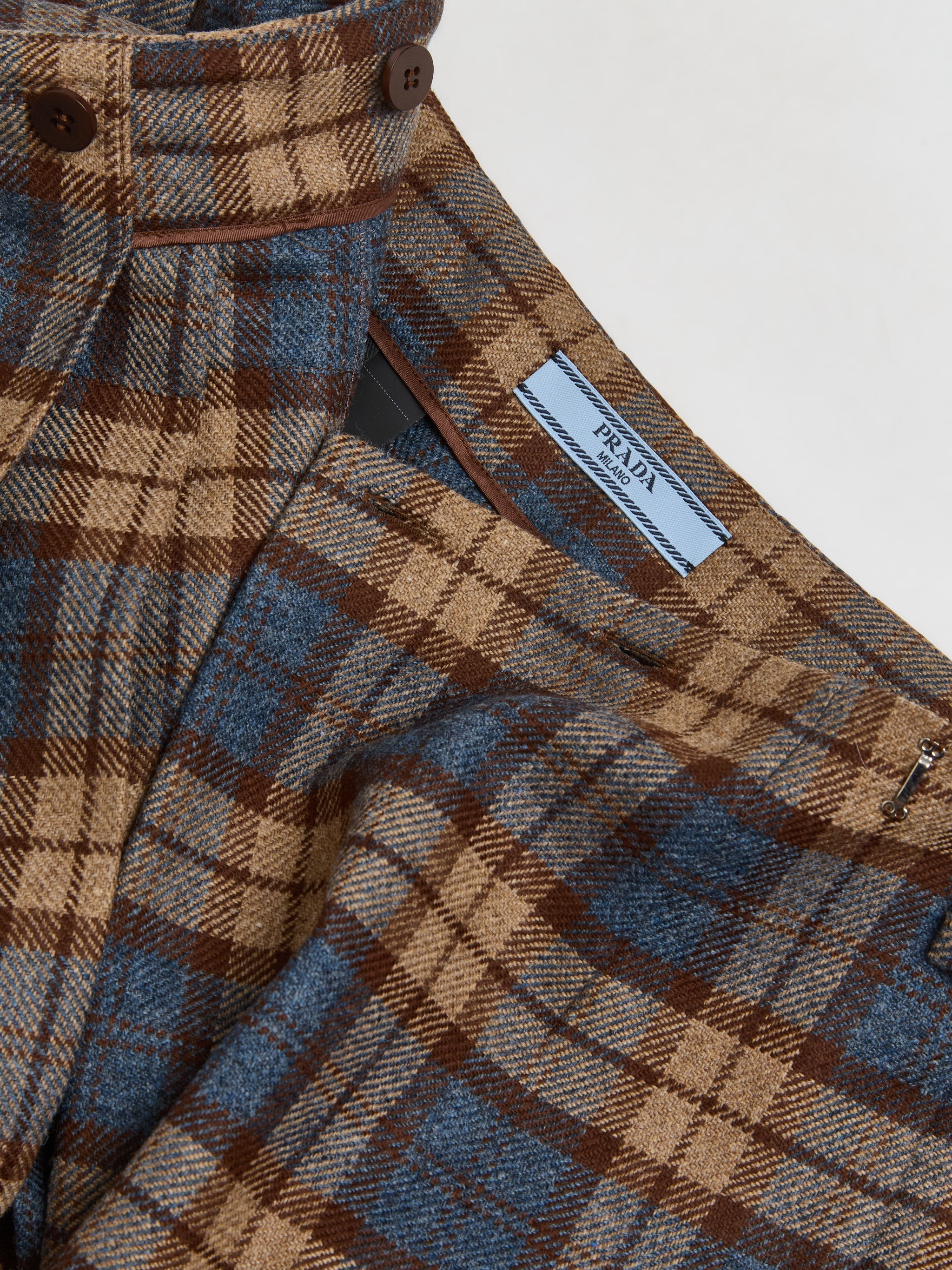 Checked Wool Mini Skirt in Tobacco