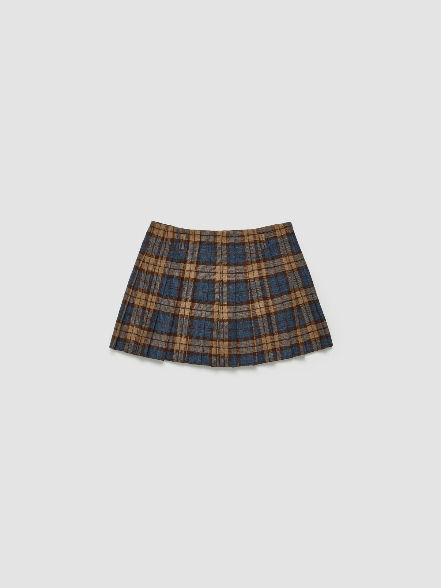 Checked Wool Mini Skirt in Tobacco