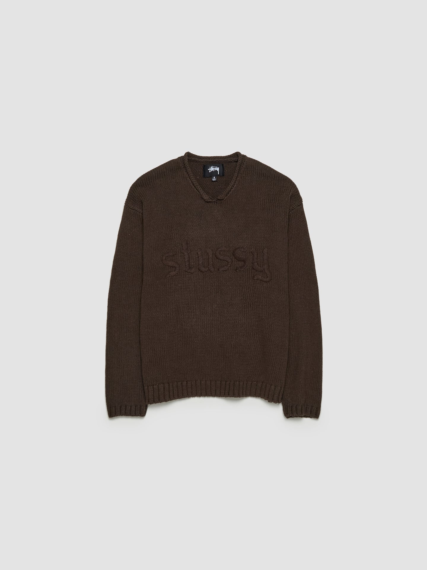 Roll V-Neck Sweater in Brown