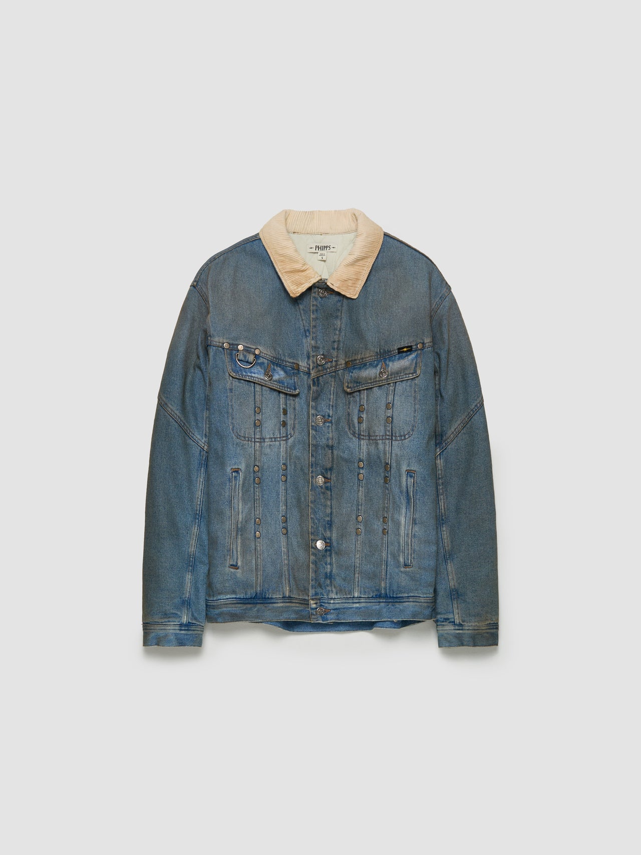 Stud Denim Jacket in Grunge Wash