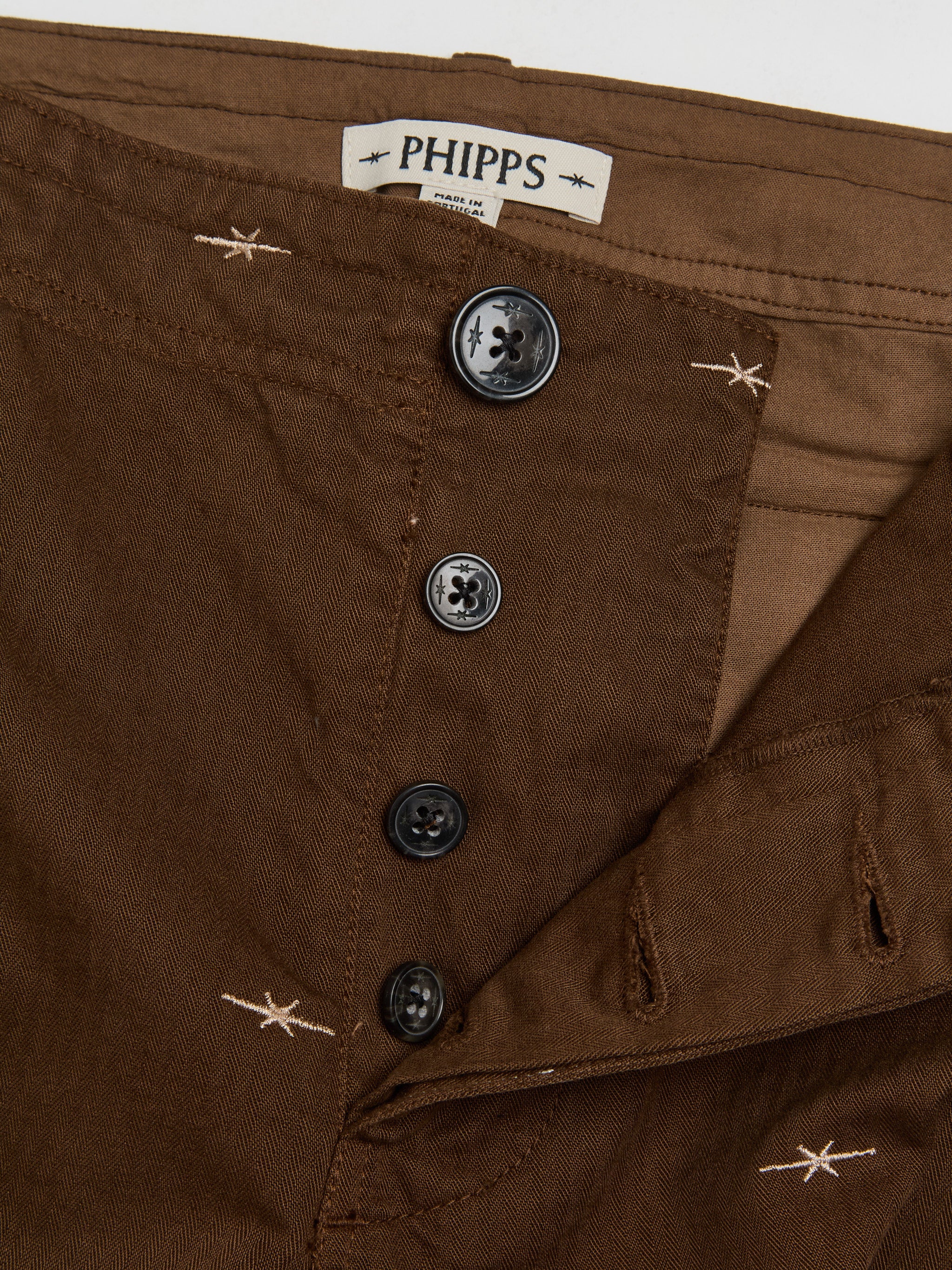 Star Embroidered Chino Shorts in Dark Brown