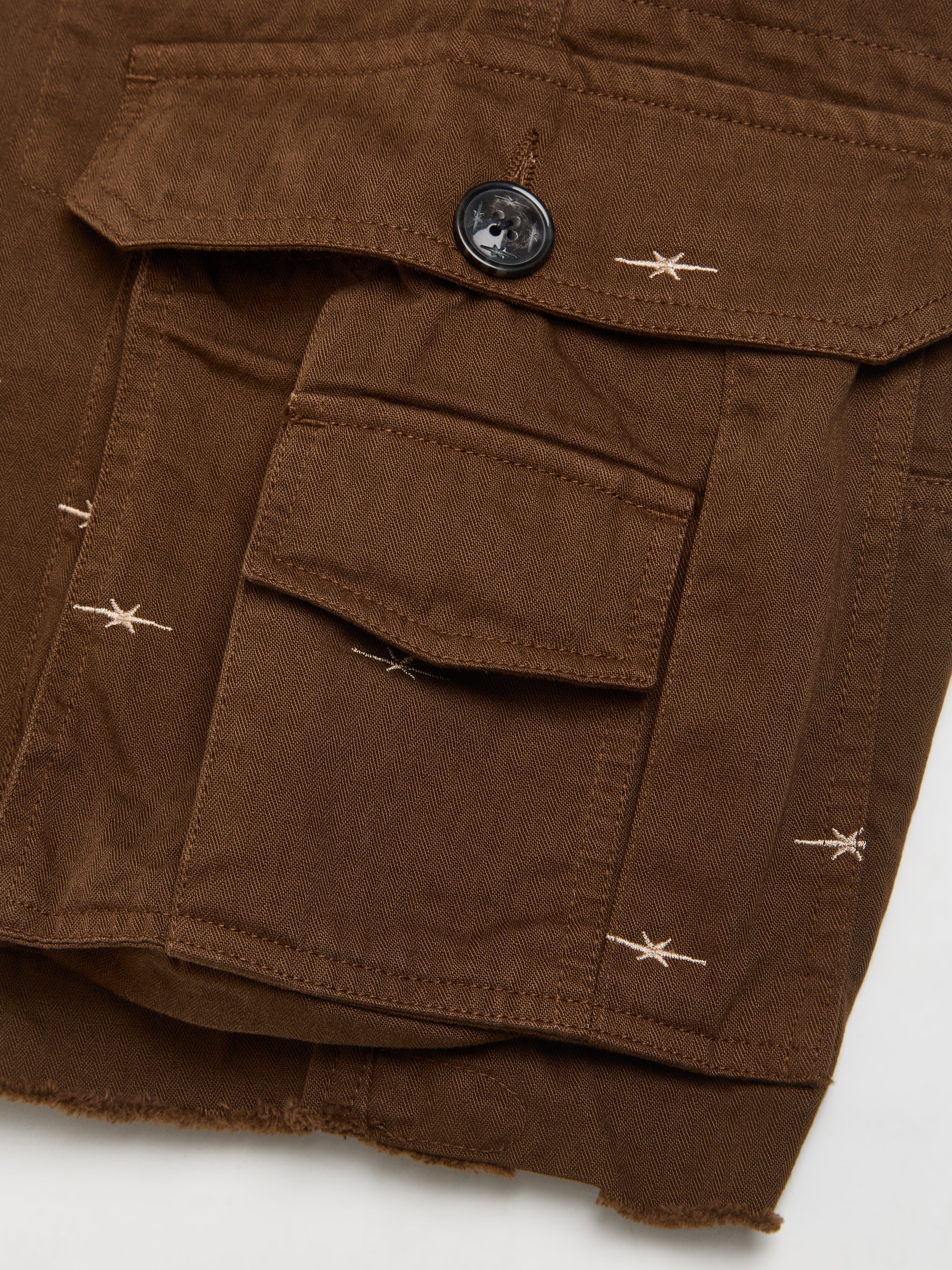 Star Embroidered Chino Shorts in Dark Brown