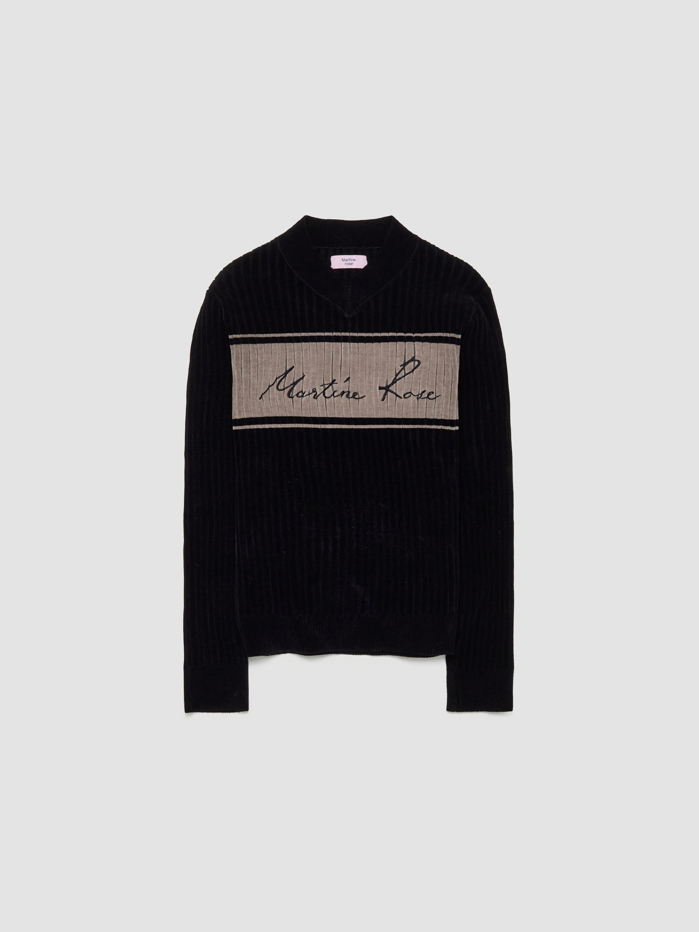 Chenille V-Neck Jumper in Black & Beige