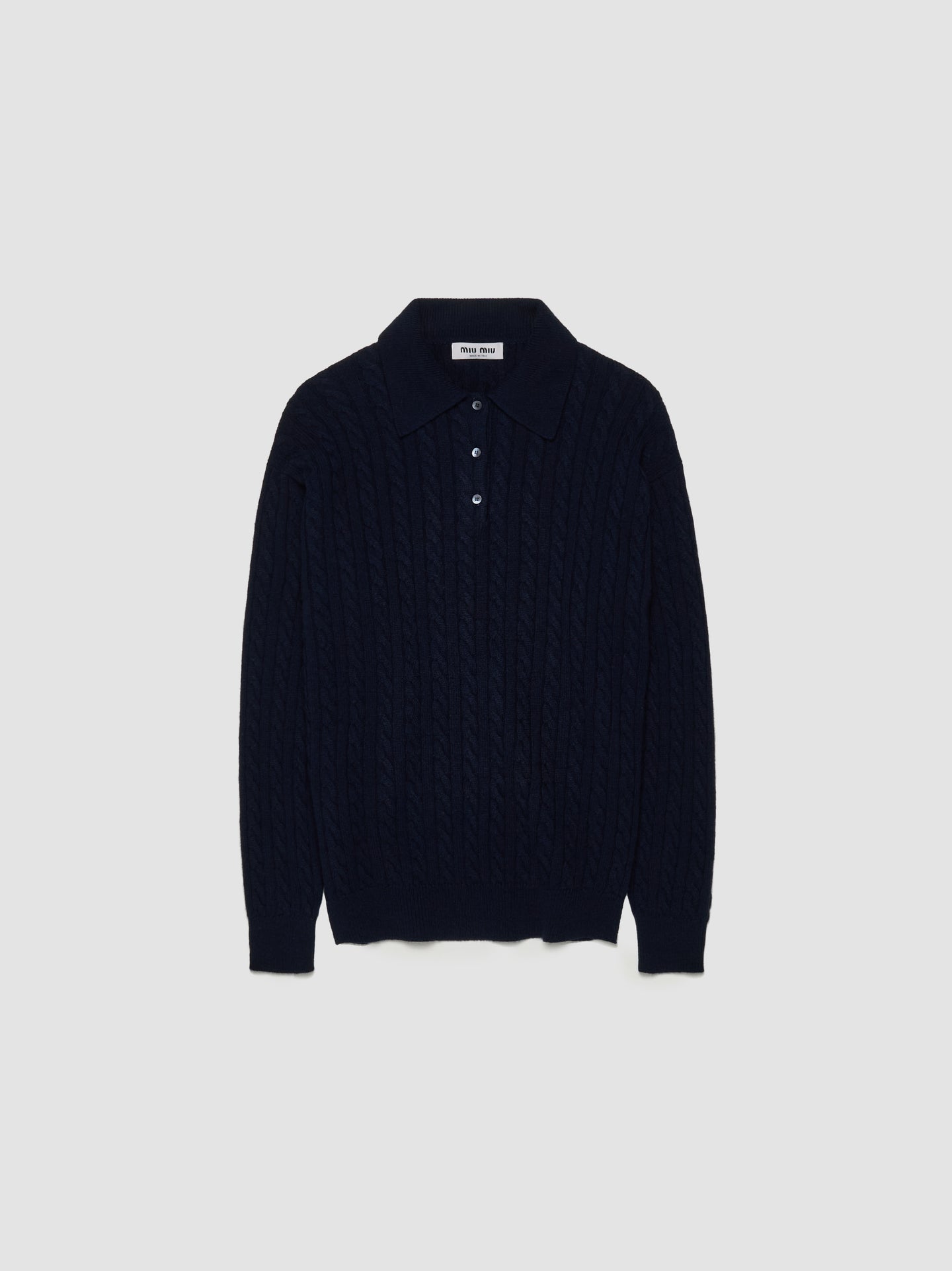 Cable Knit Cashmere Pullover in Navy