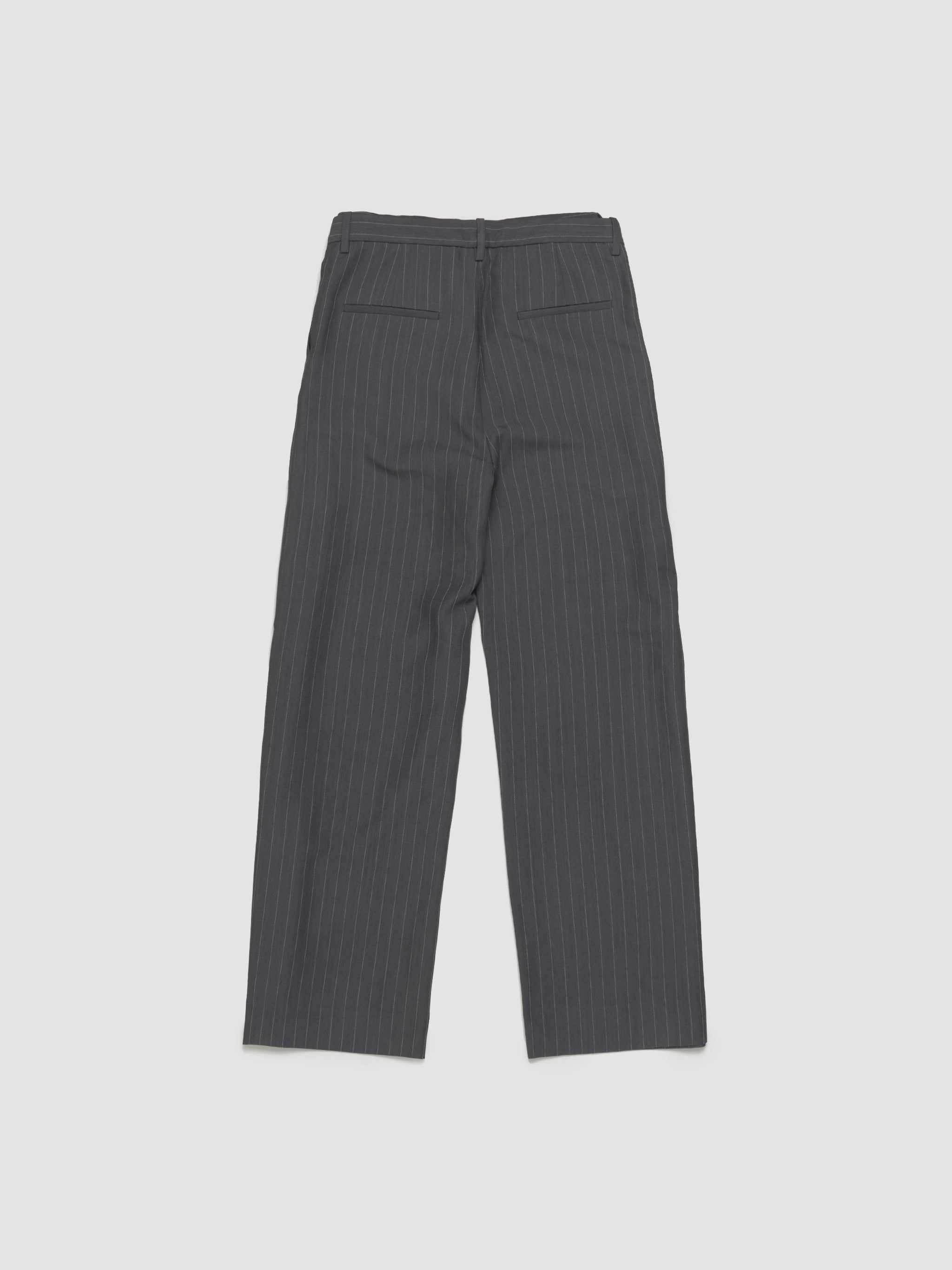 Deconstructed Pinstripe Trousers in Grey Melange