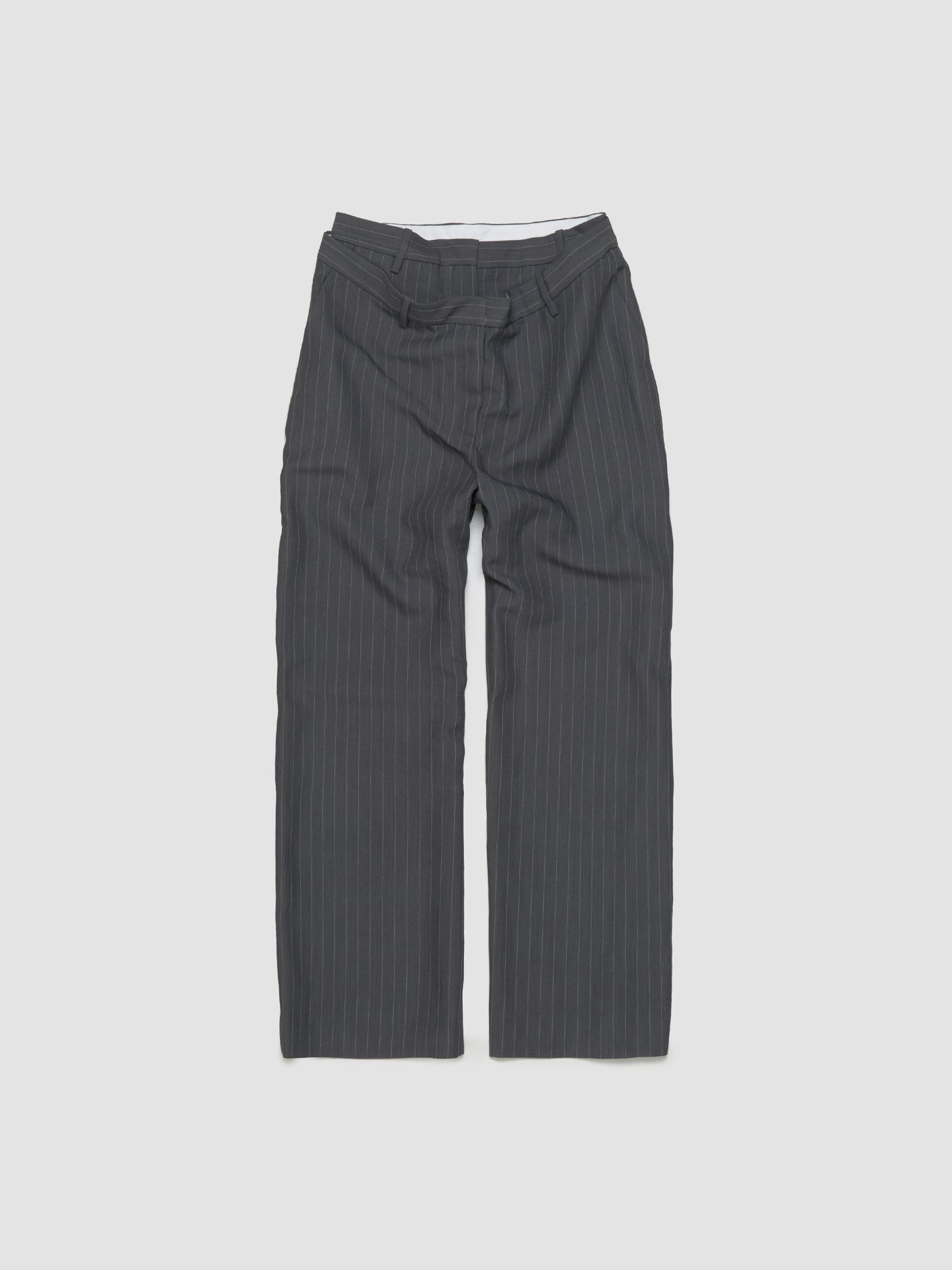 Deconstructed Pinstripe Trousers in Grey Melange