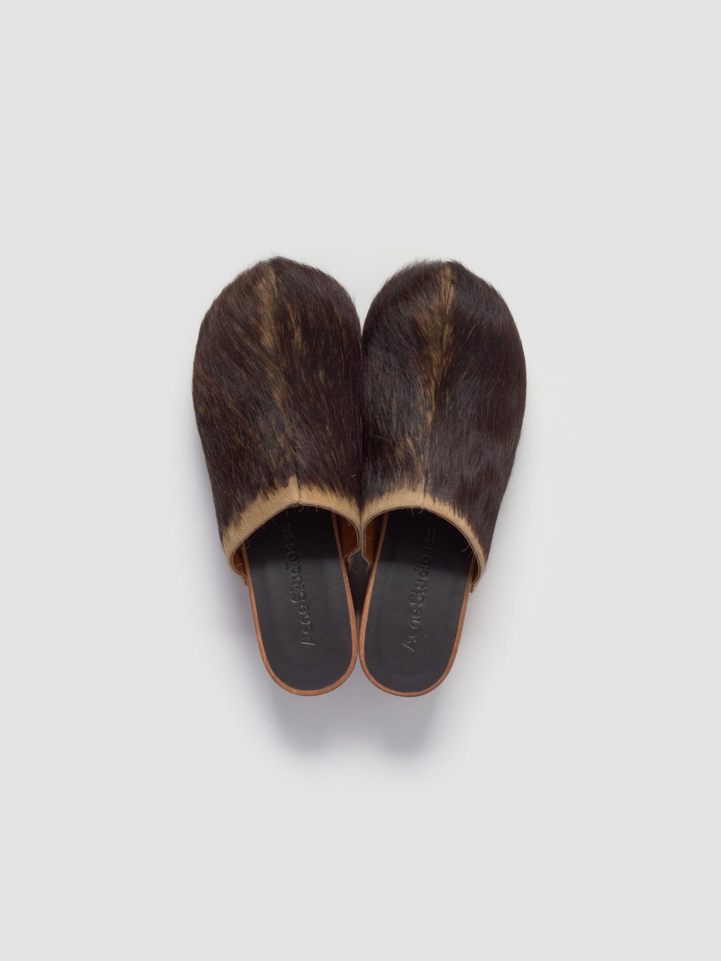 Hairy Wood Clogs in Multi Brown