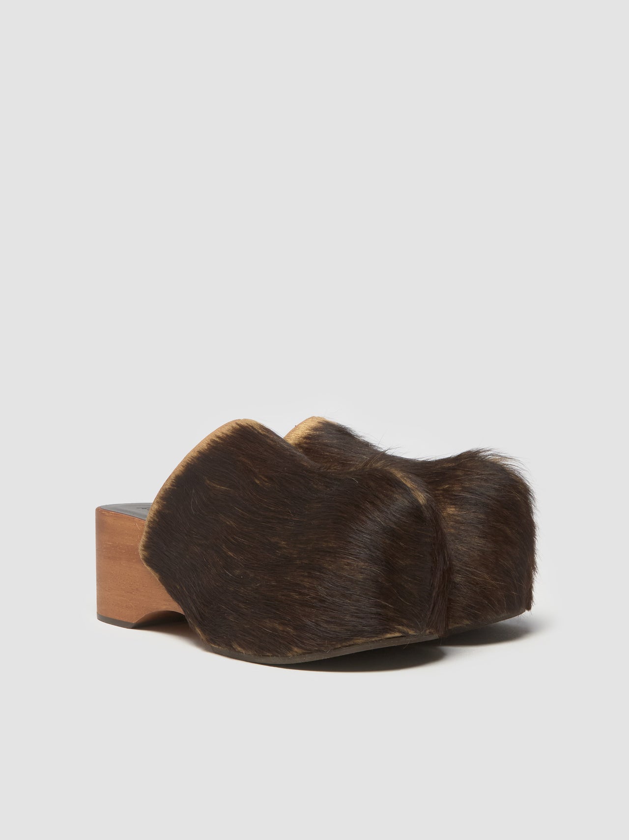 Hairy Wood Clogs in Multi Brown