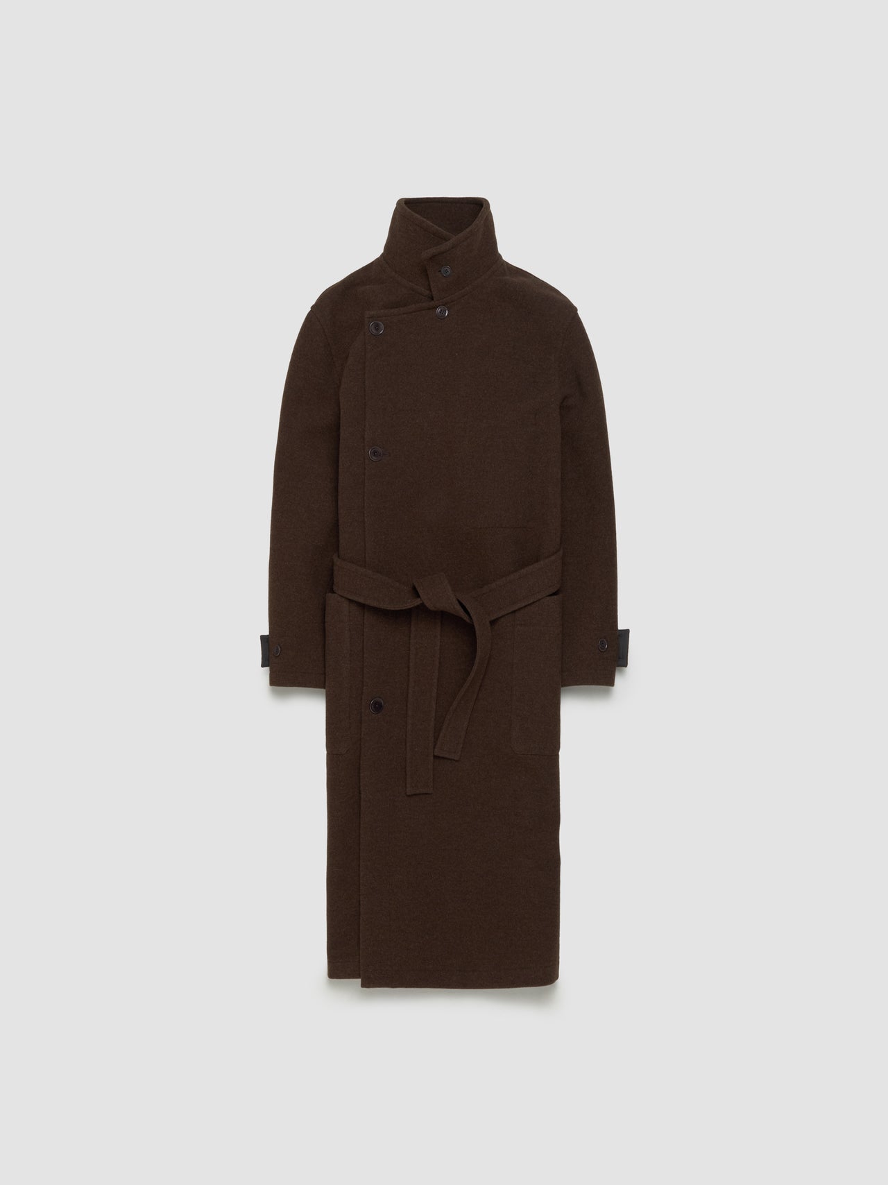 Wrap Coat with Contrast Stitch in Brown Chine