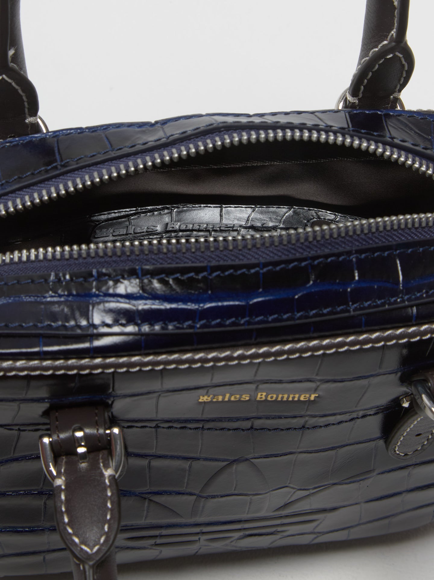 x Wales Bonner Small Croc Bag in Navy