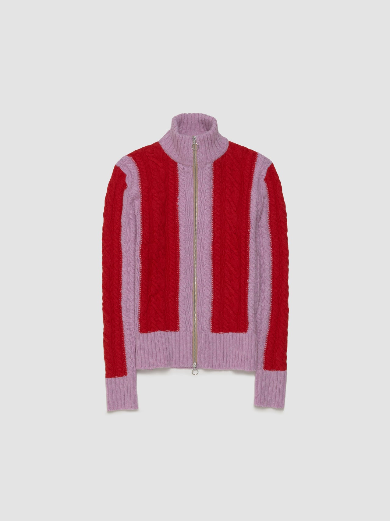 Aaron Zip-Up Knit Jacket in Pink & Red