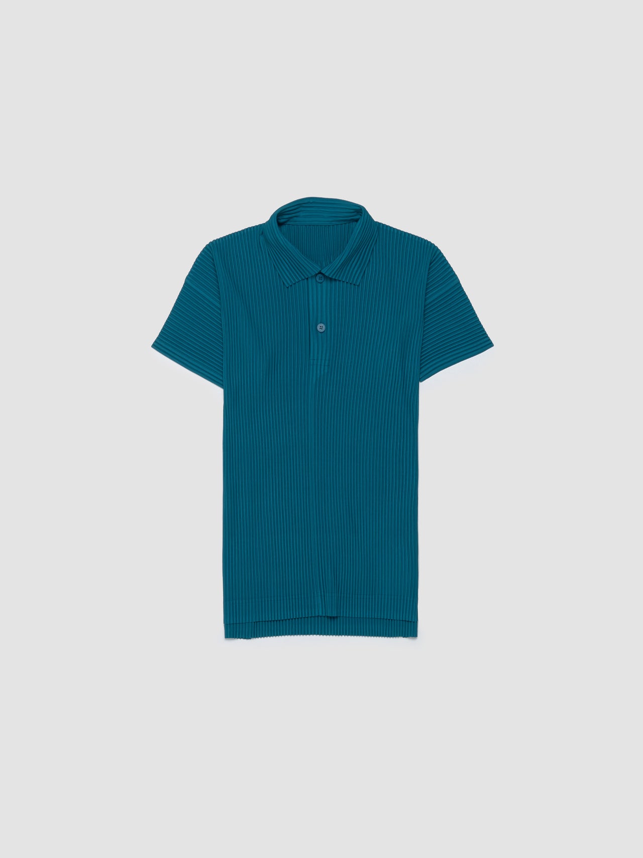 Short-Sleeved Pleated Polo Shirt in Teal Green