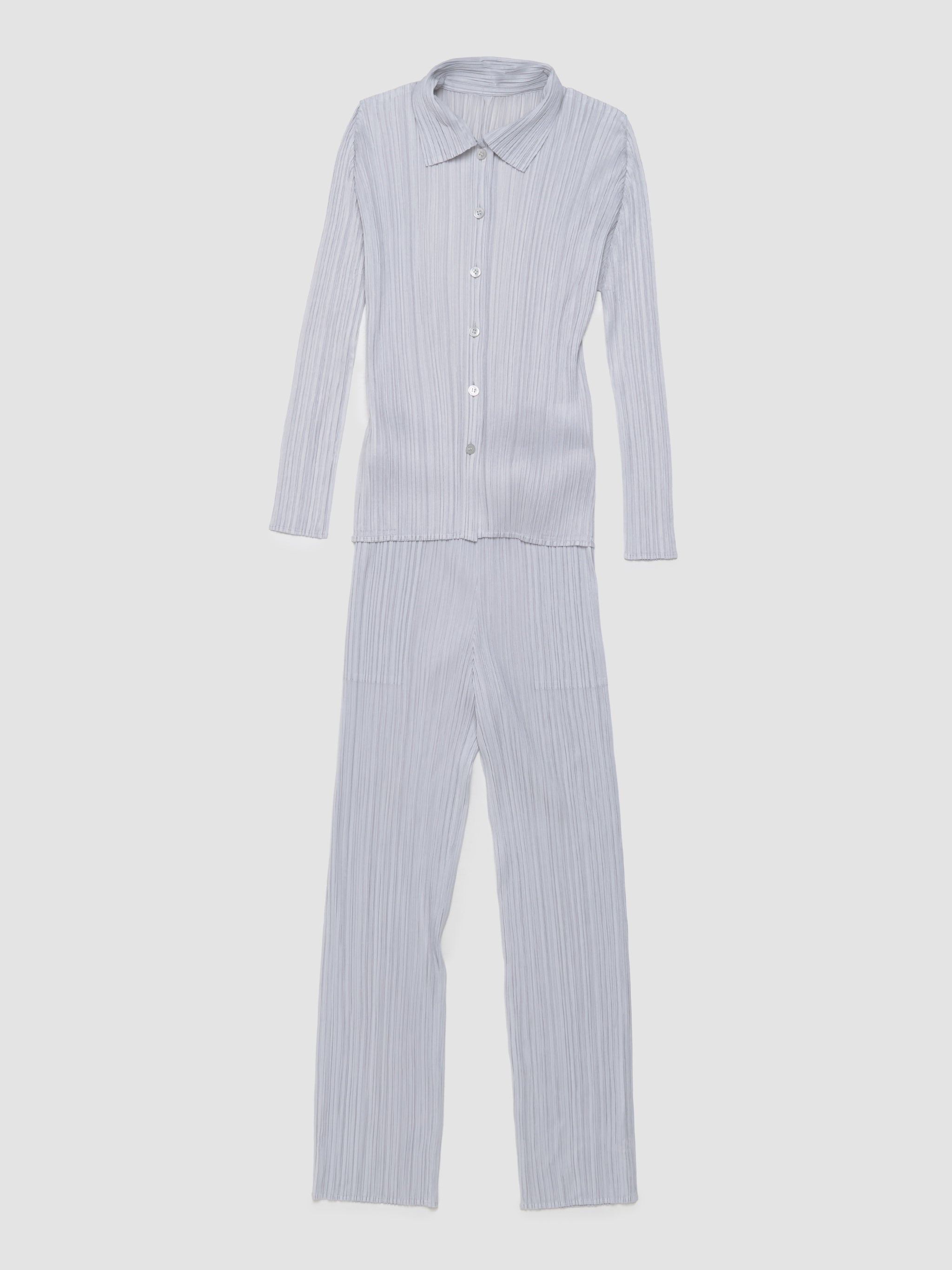 Pleated Button-Up Shirt in Light Grey