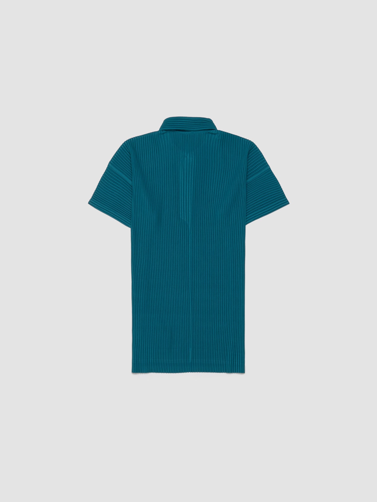 Short-Sleeved Pleated Polo Shirt in Teal Green