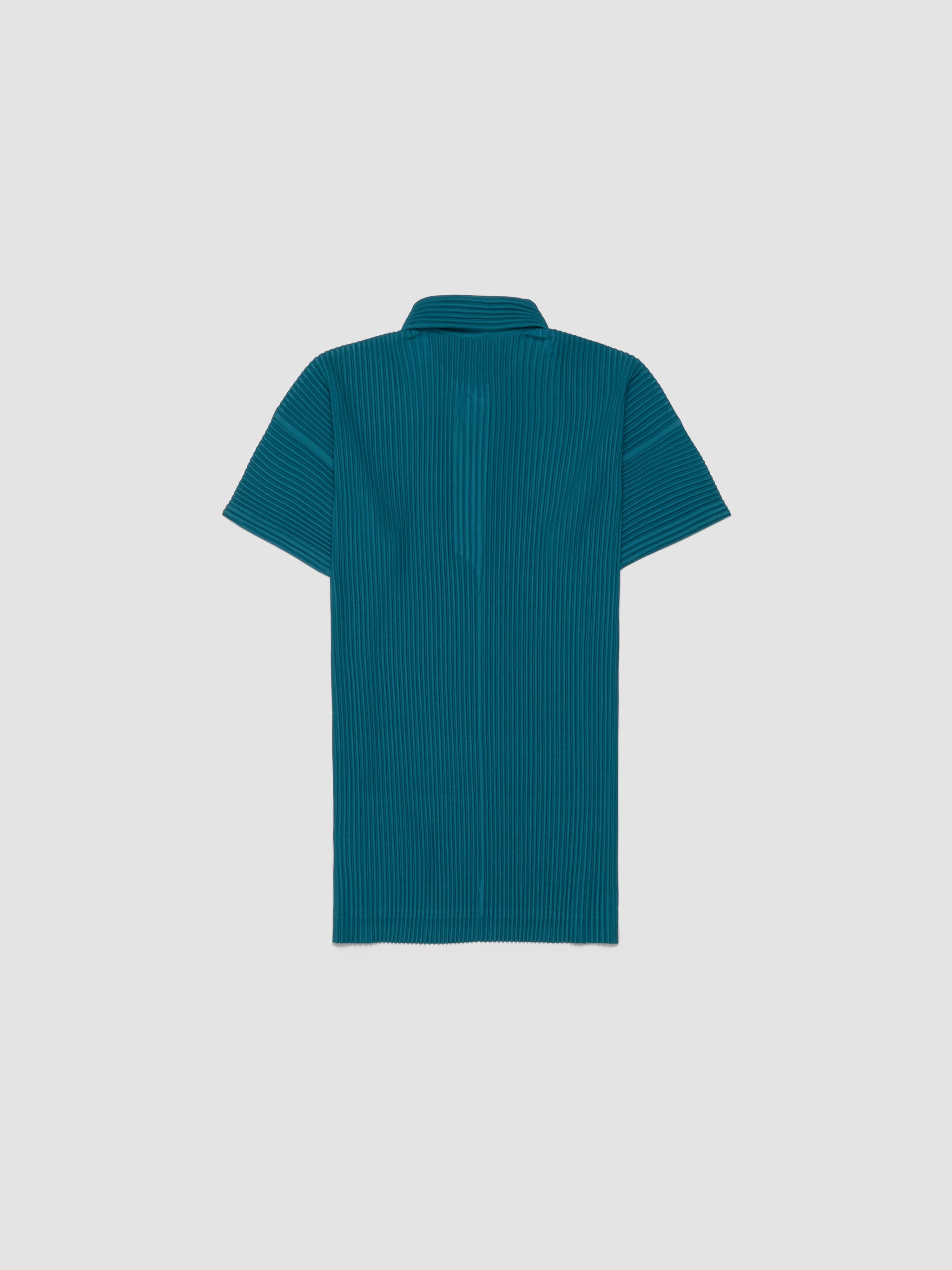 Short-Sleeved Pleated Polo Shirt in Teal Green