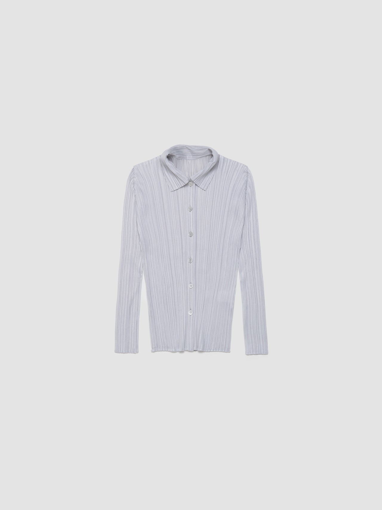 Pleated Button-Up Shirt in Light Grey