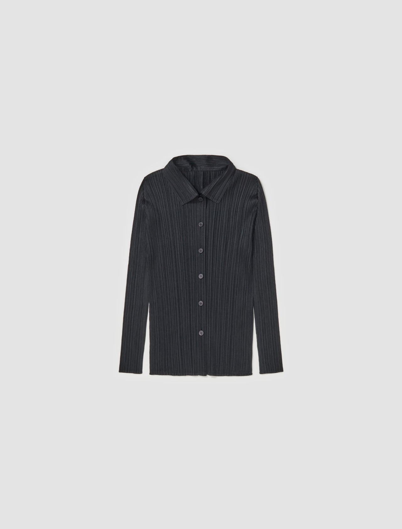 Pleated Button-Up Shirt in Black