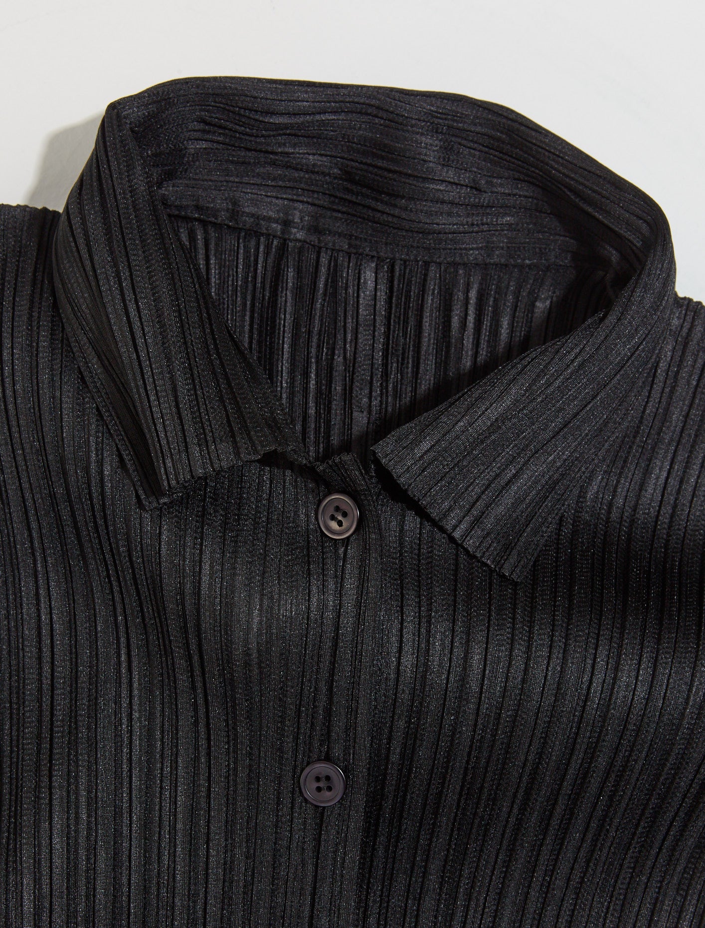 Pleated Button-Up Shirt in Black