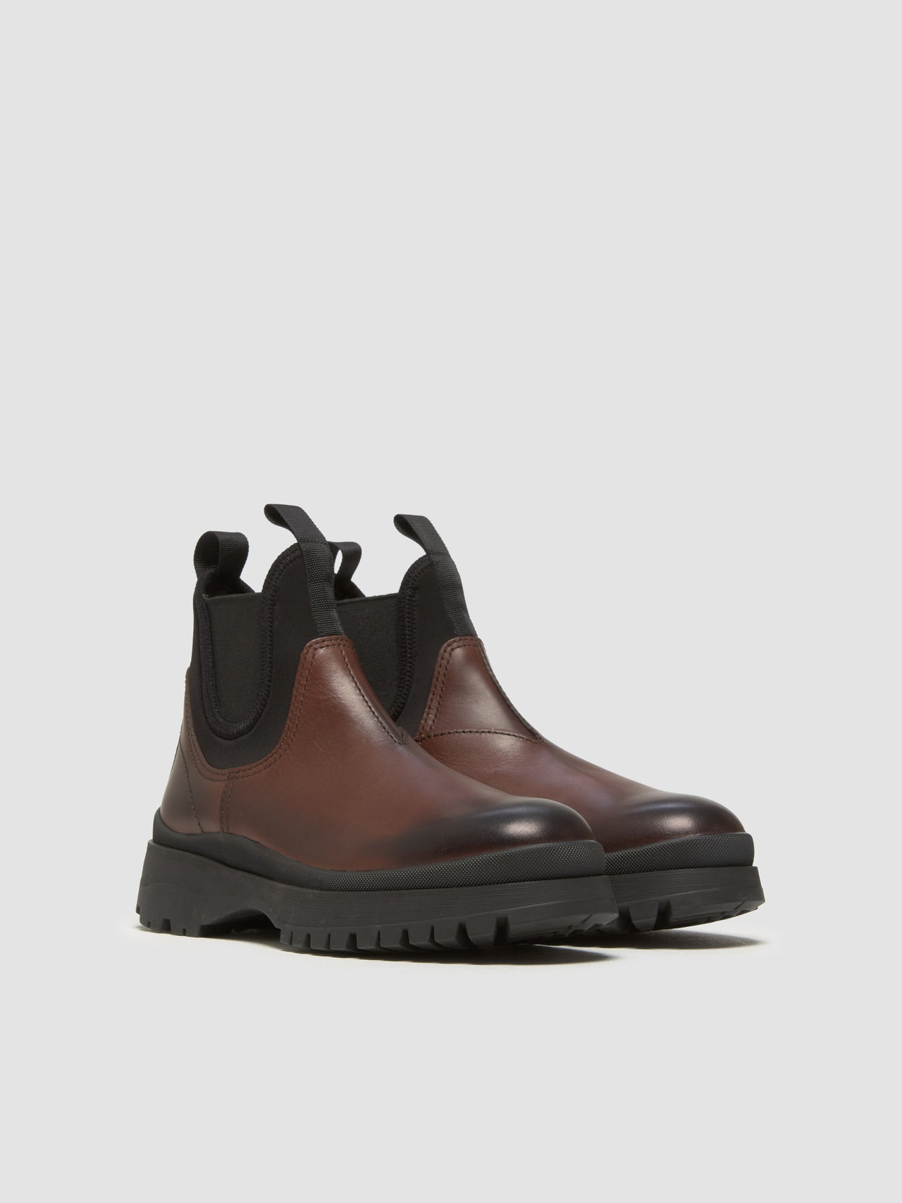 Leather and Stretch Fabric Chelsea Boots in Ebony