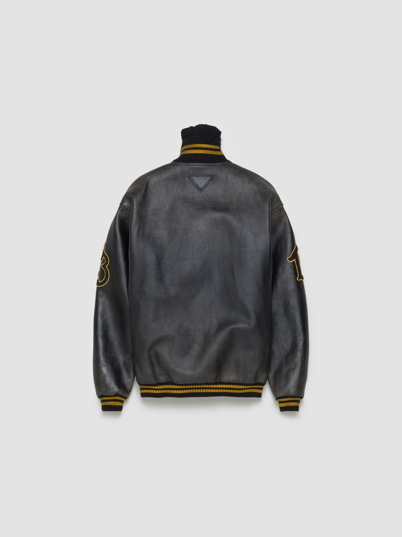 Leather Bomber Jacket with Patch in Black