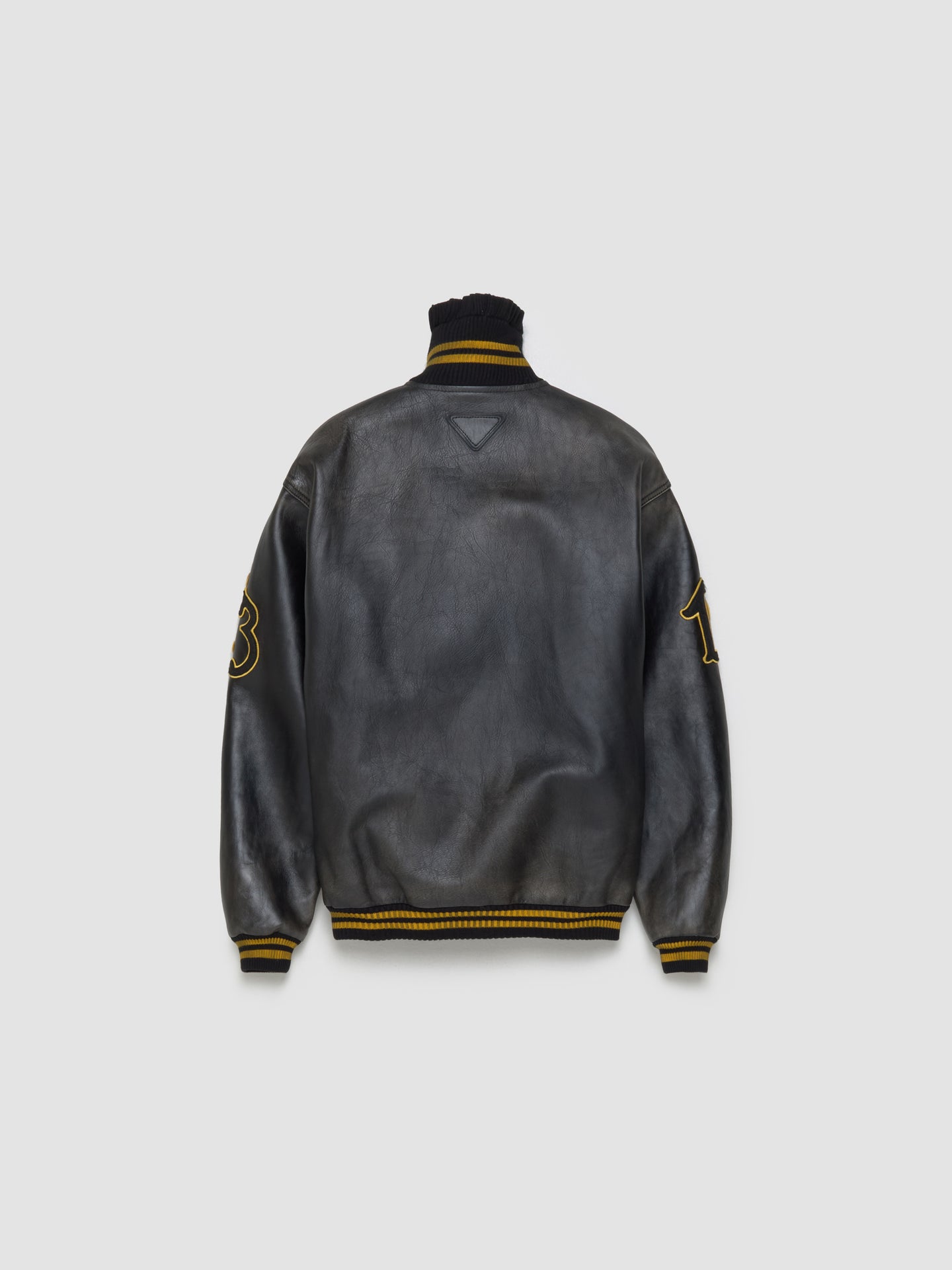 Leather Bomber Jacket with Patch in Black