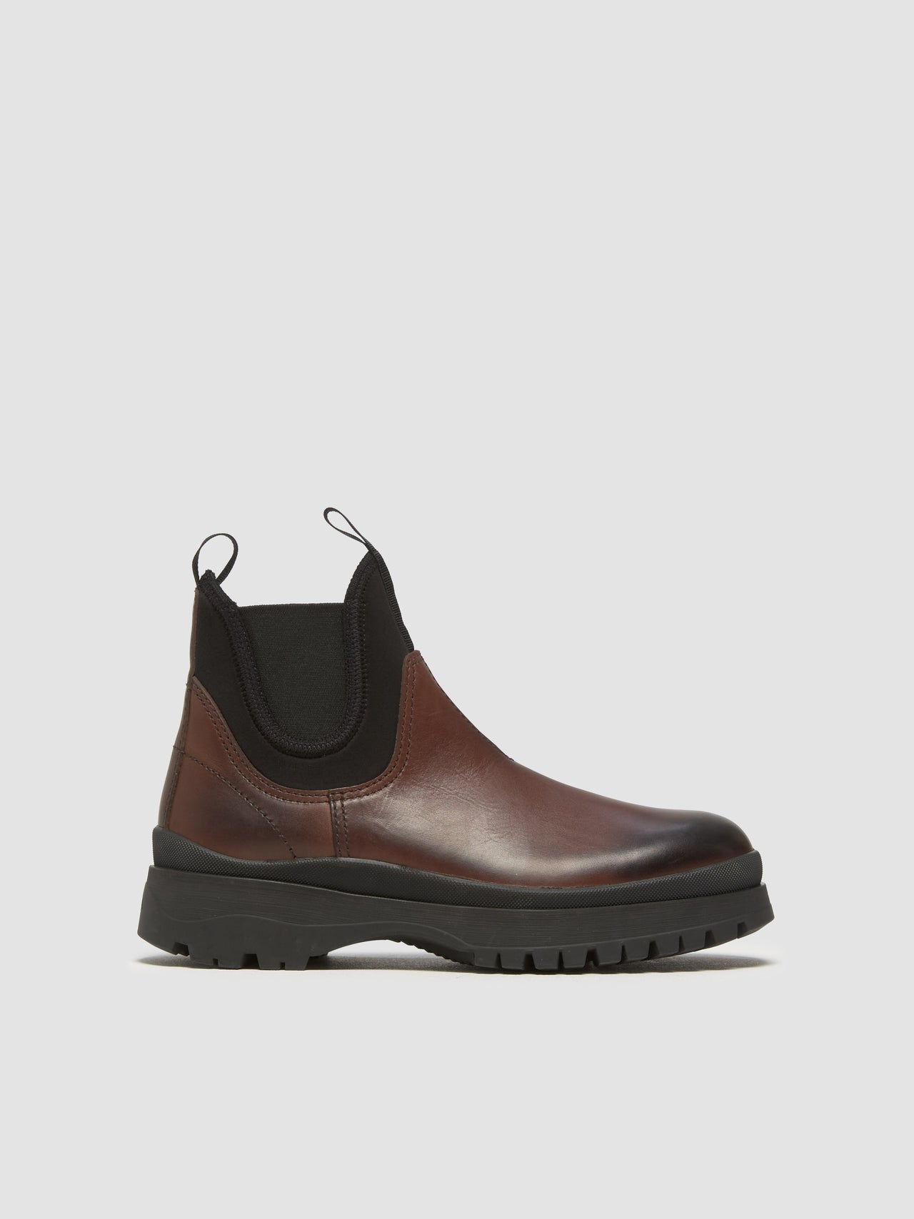 Leather and Stretch Fabric Chelsea Boots in Ebony