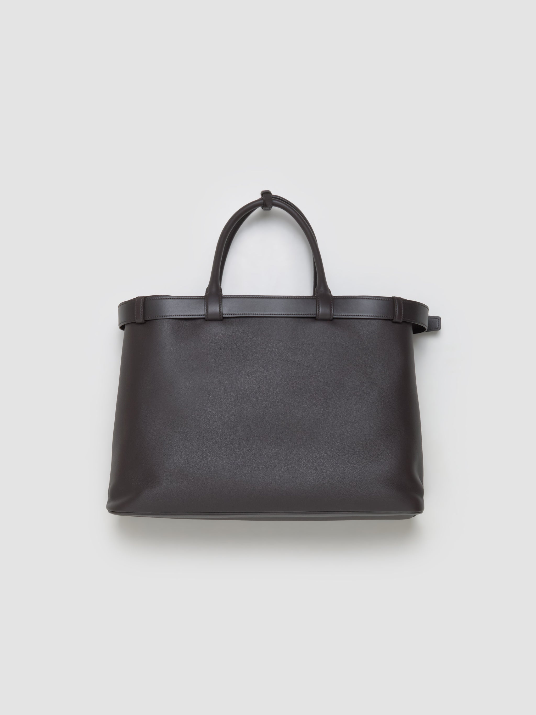 Buckle Leather Bag with Belt in Dark Brown