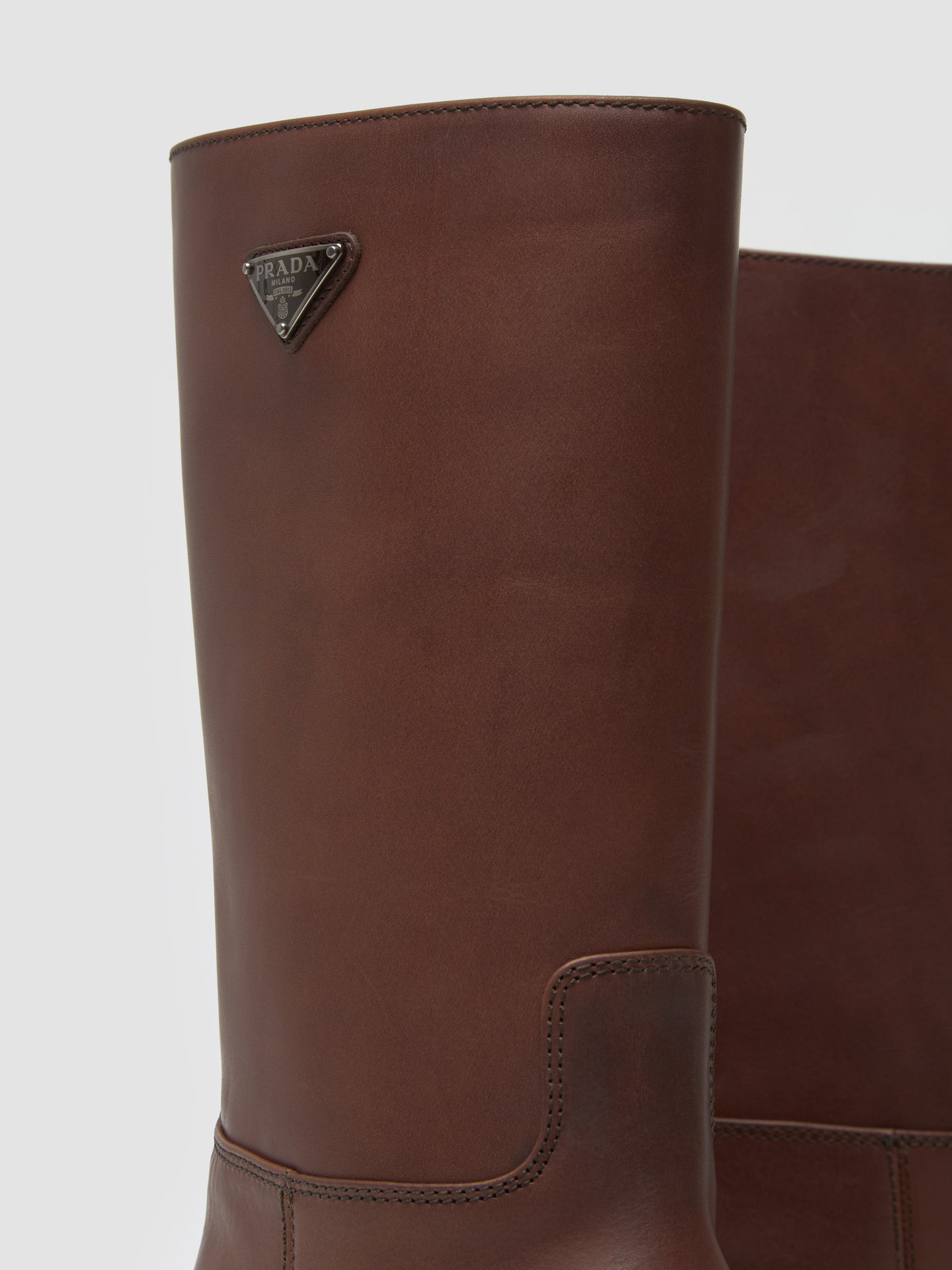 Logo Plaque Leather Boots in Ebony