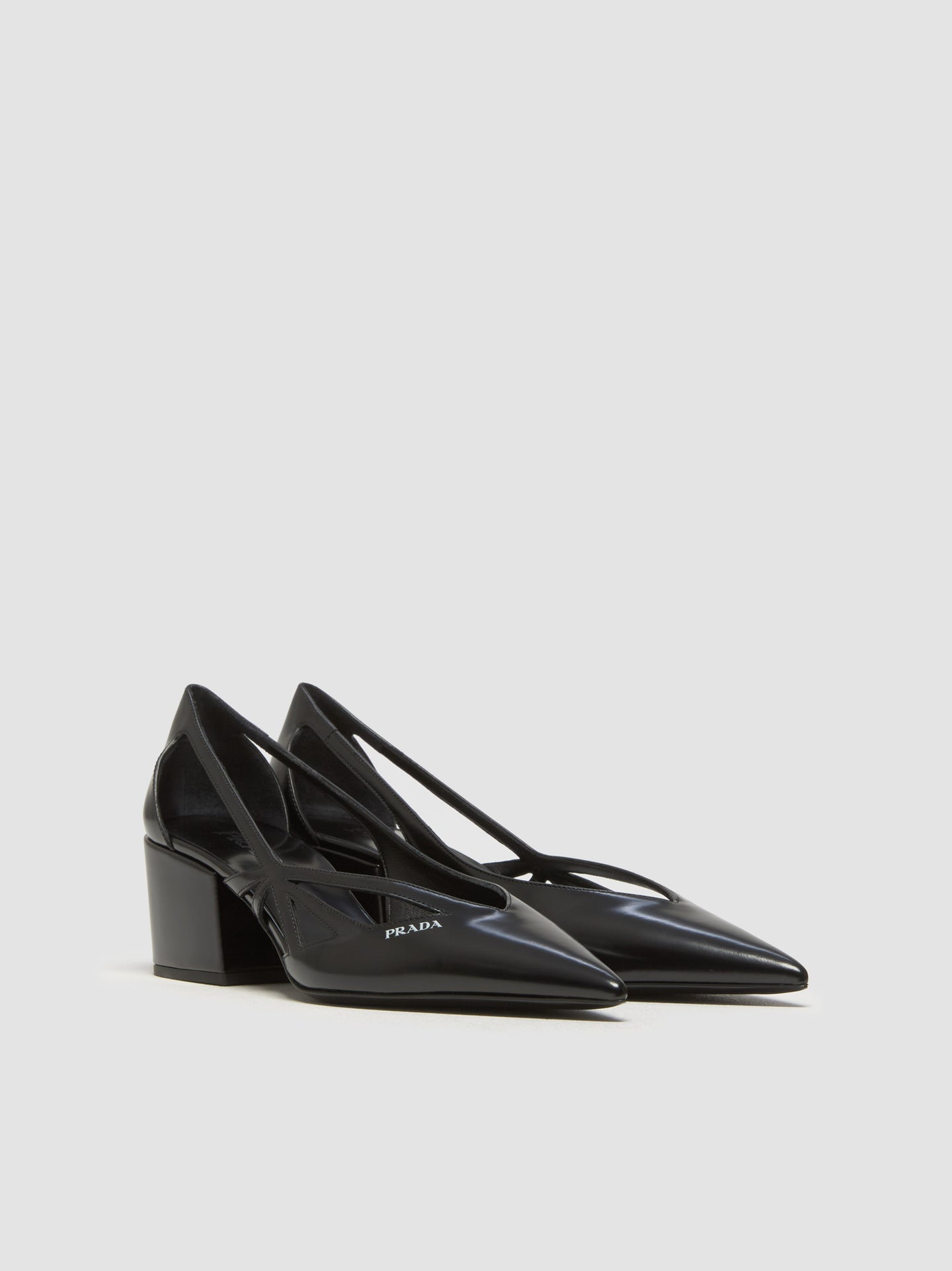 Brushed Leather Cut-Out Pumps in Black