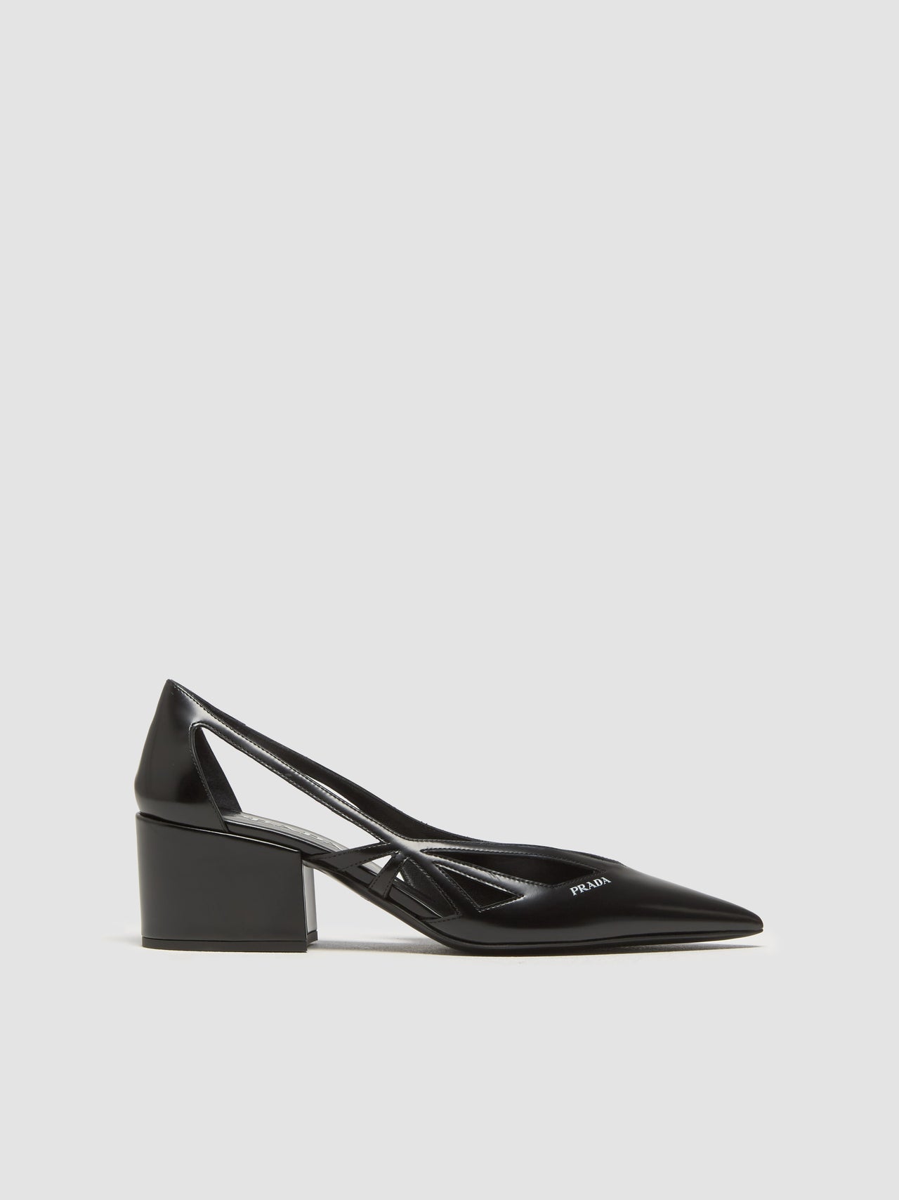 Brushed Leather Cut-Out Pumps in Black