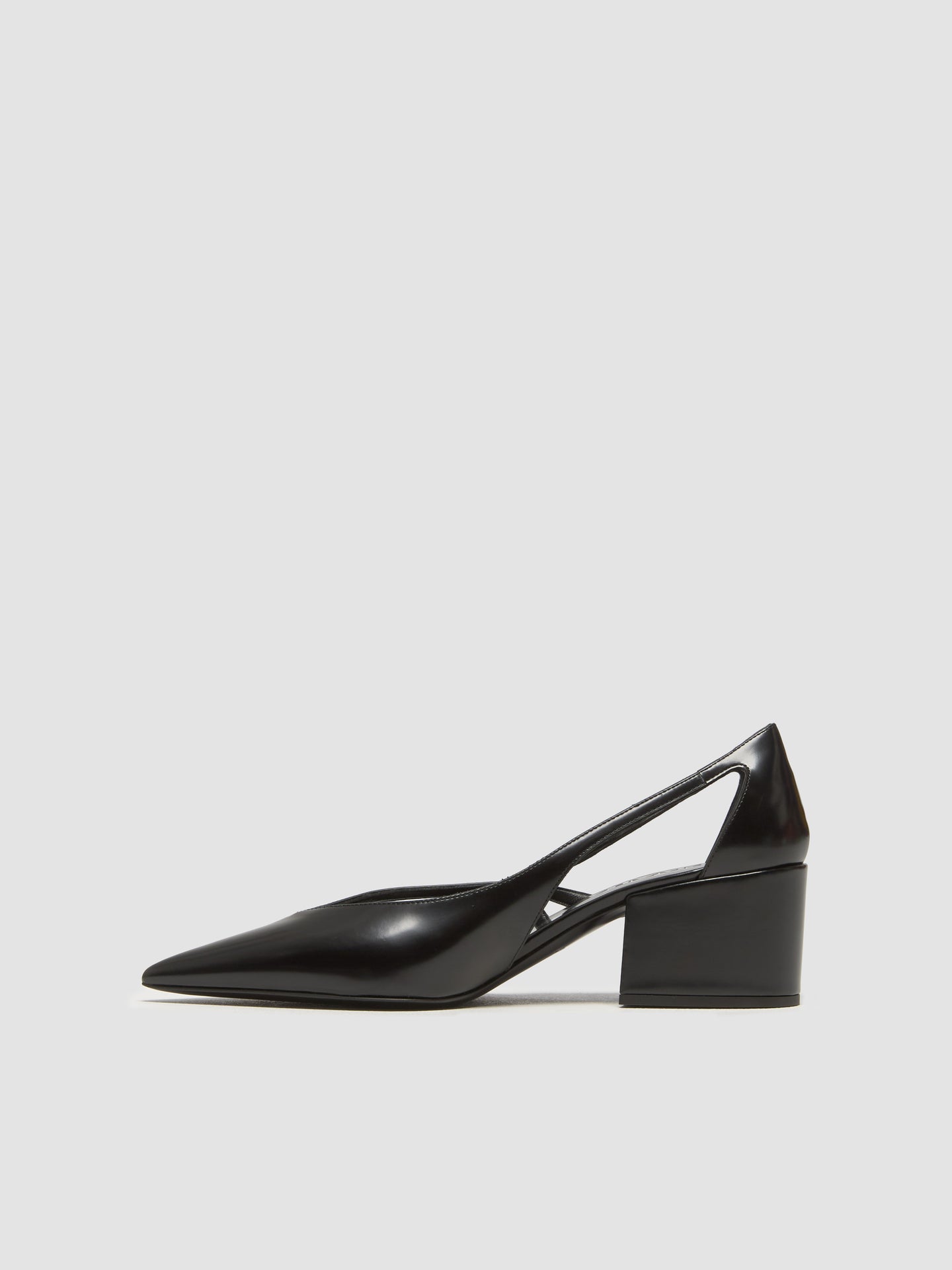 Brushed Leather Cut-Out Pumps in Black