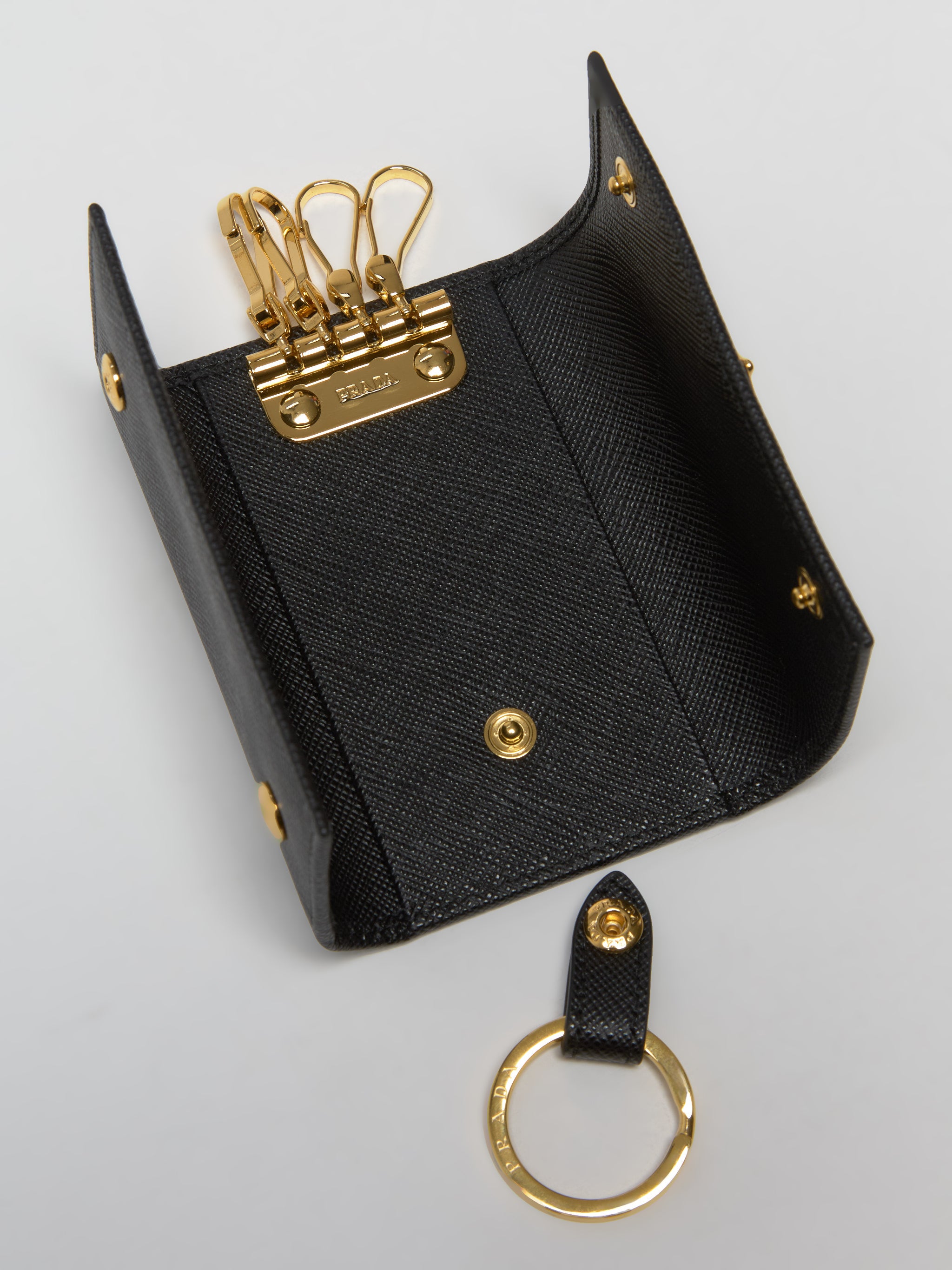 Saffiano Leather Key Case in Black