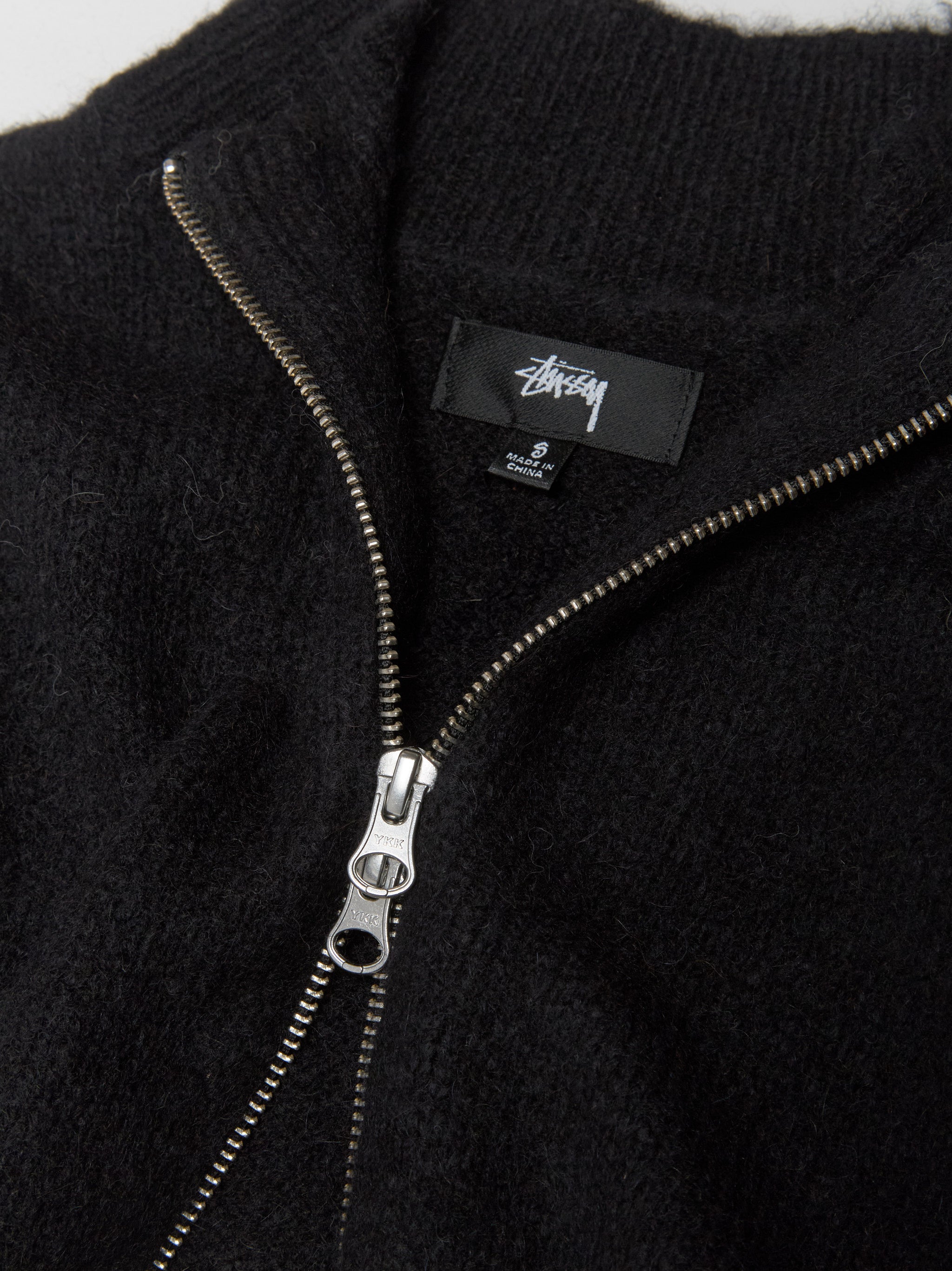 Brushed Mock Full Zip Sweater in Black