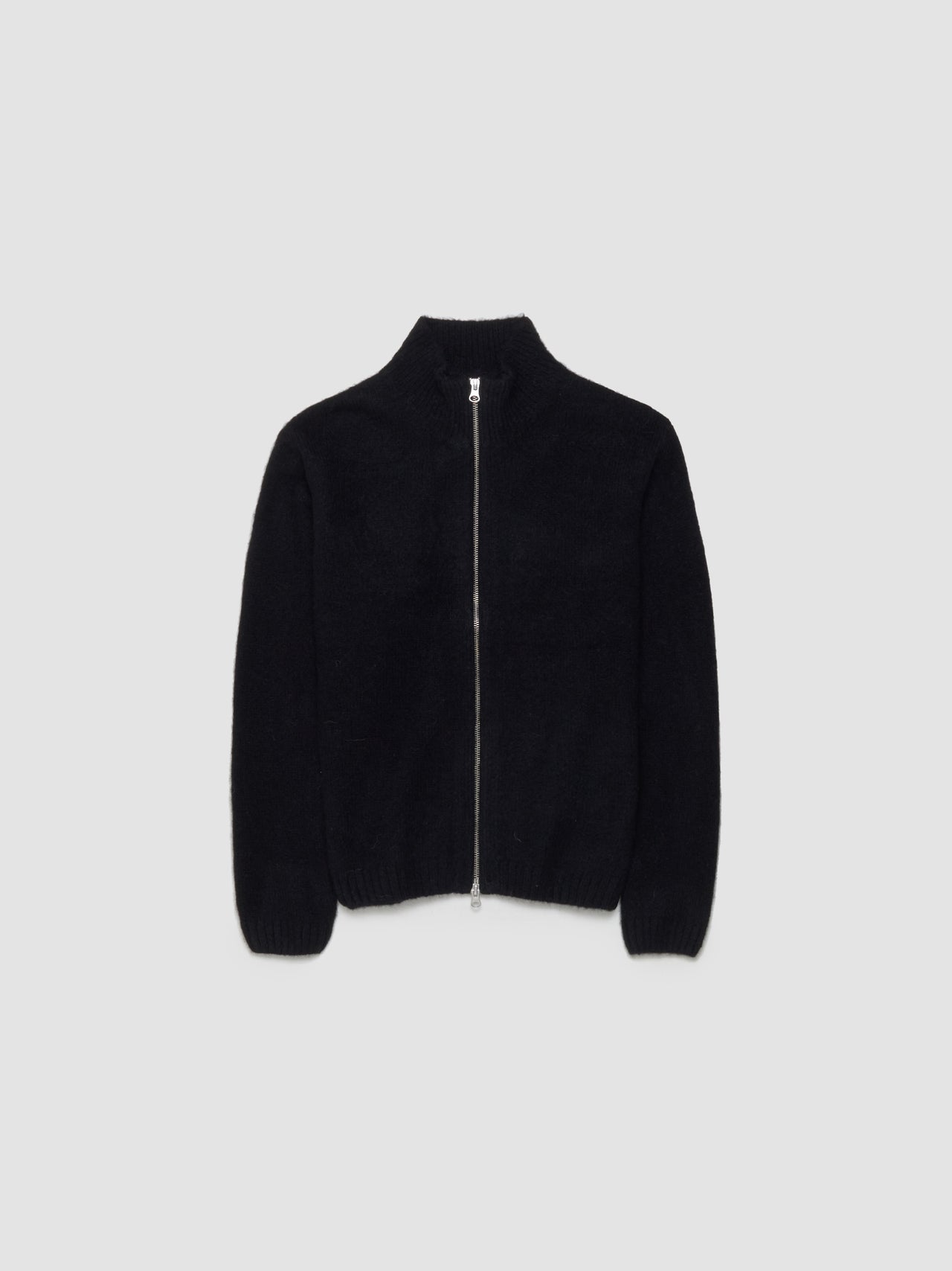 Brushed Mock Full Zip Sweater in Black