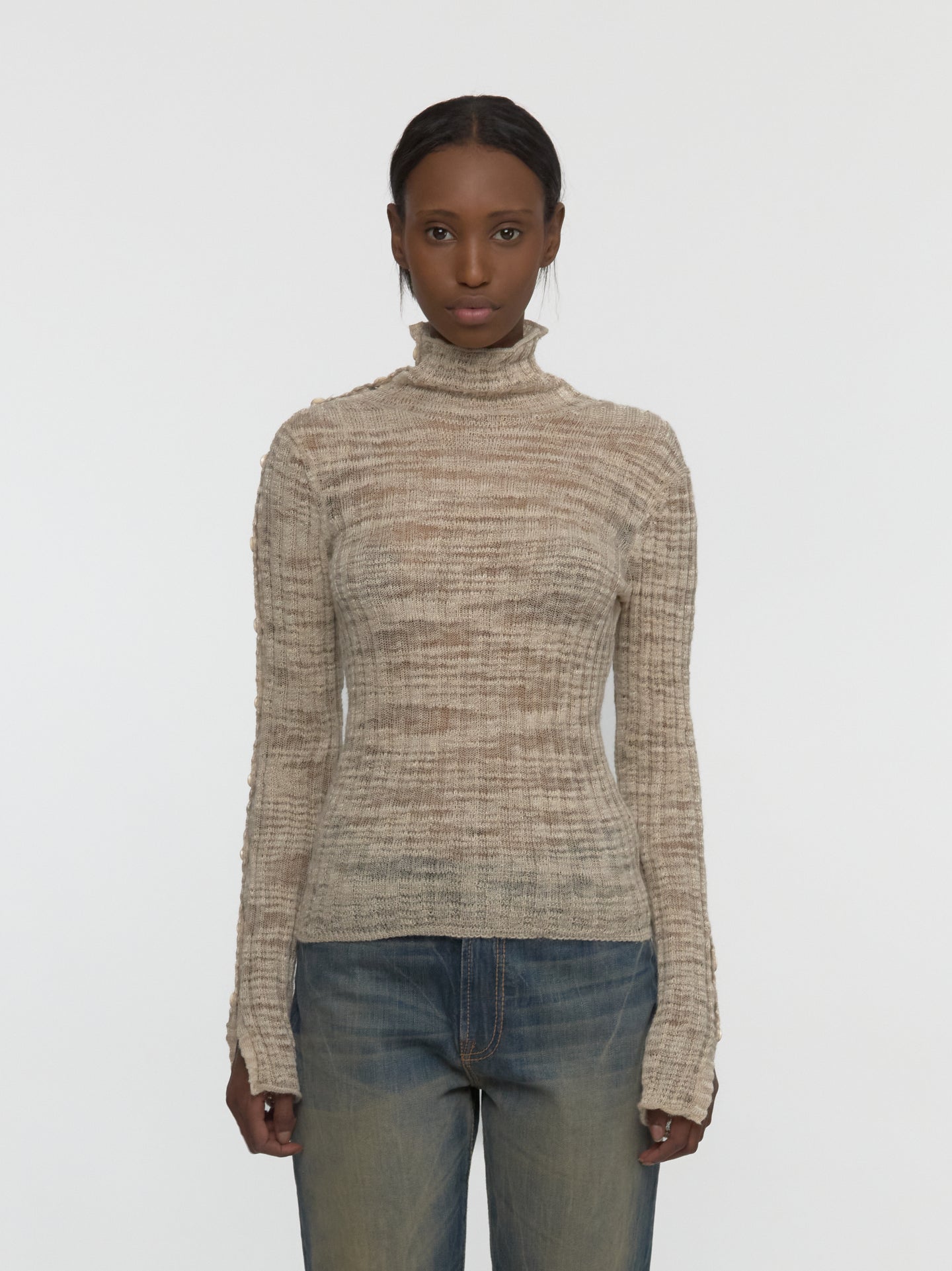 Ribbed Turtleneck in Beige