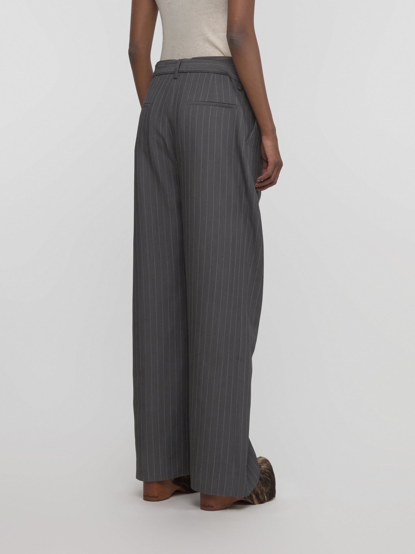 Deconstructed Pinstripe Trousers in Grey Melange