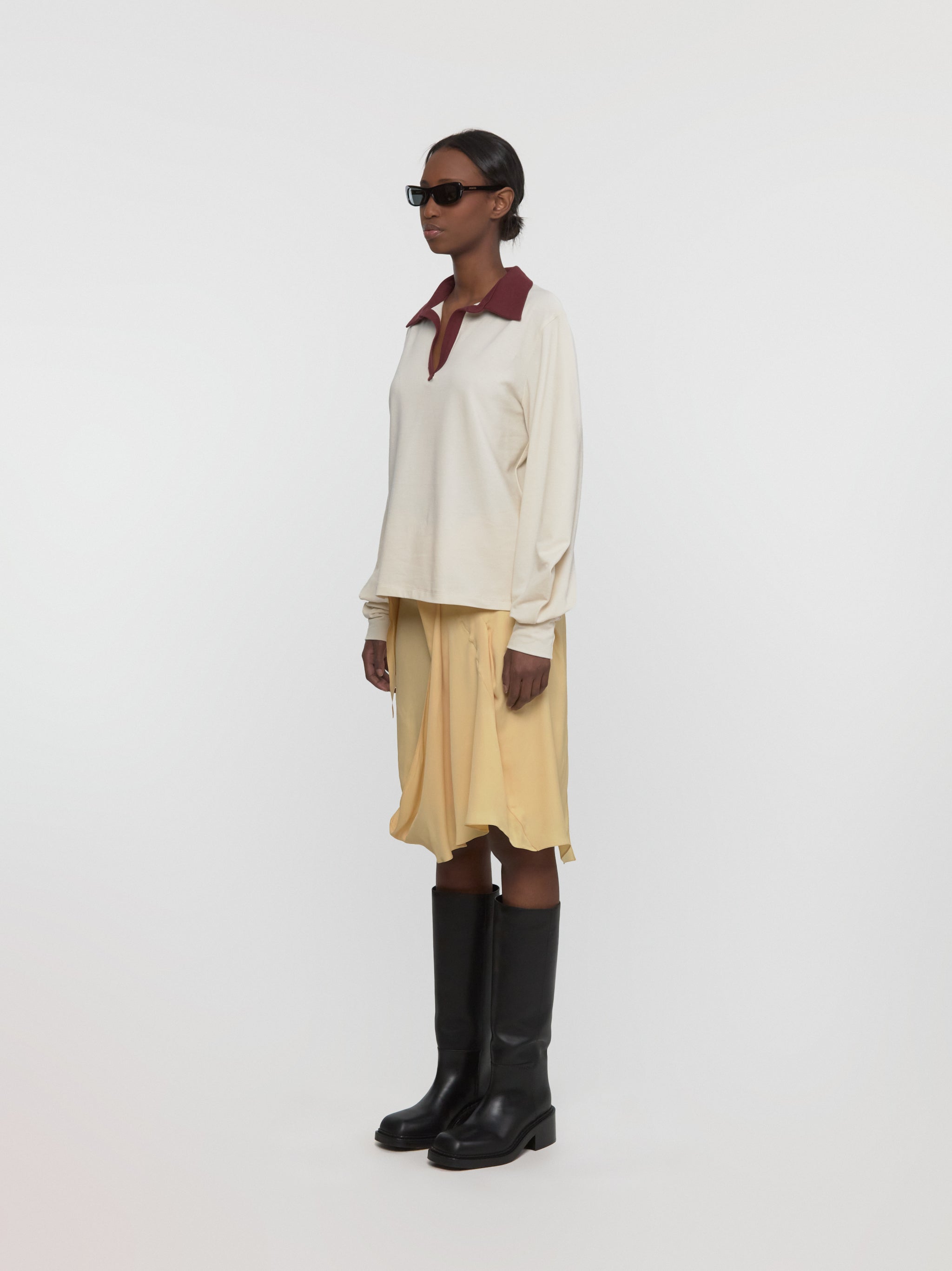 Kukri Draped Skirt in Pale Yellow