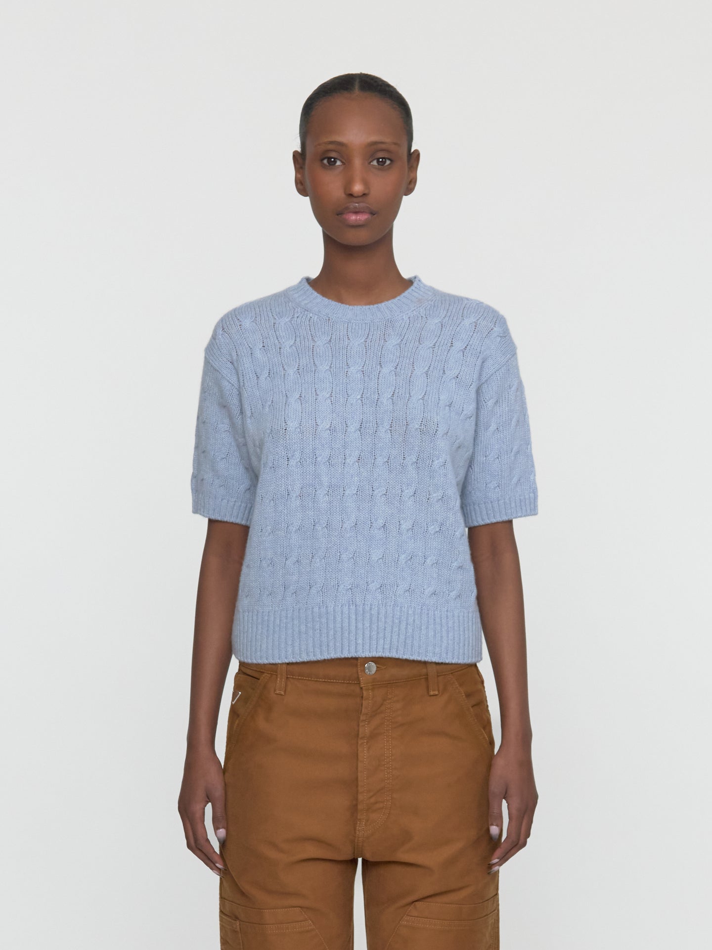 Cable-Knit Re-Cashmere Sweater in Sapphire Blue