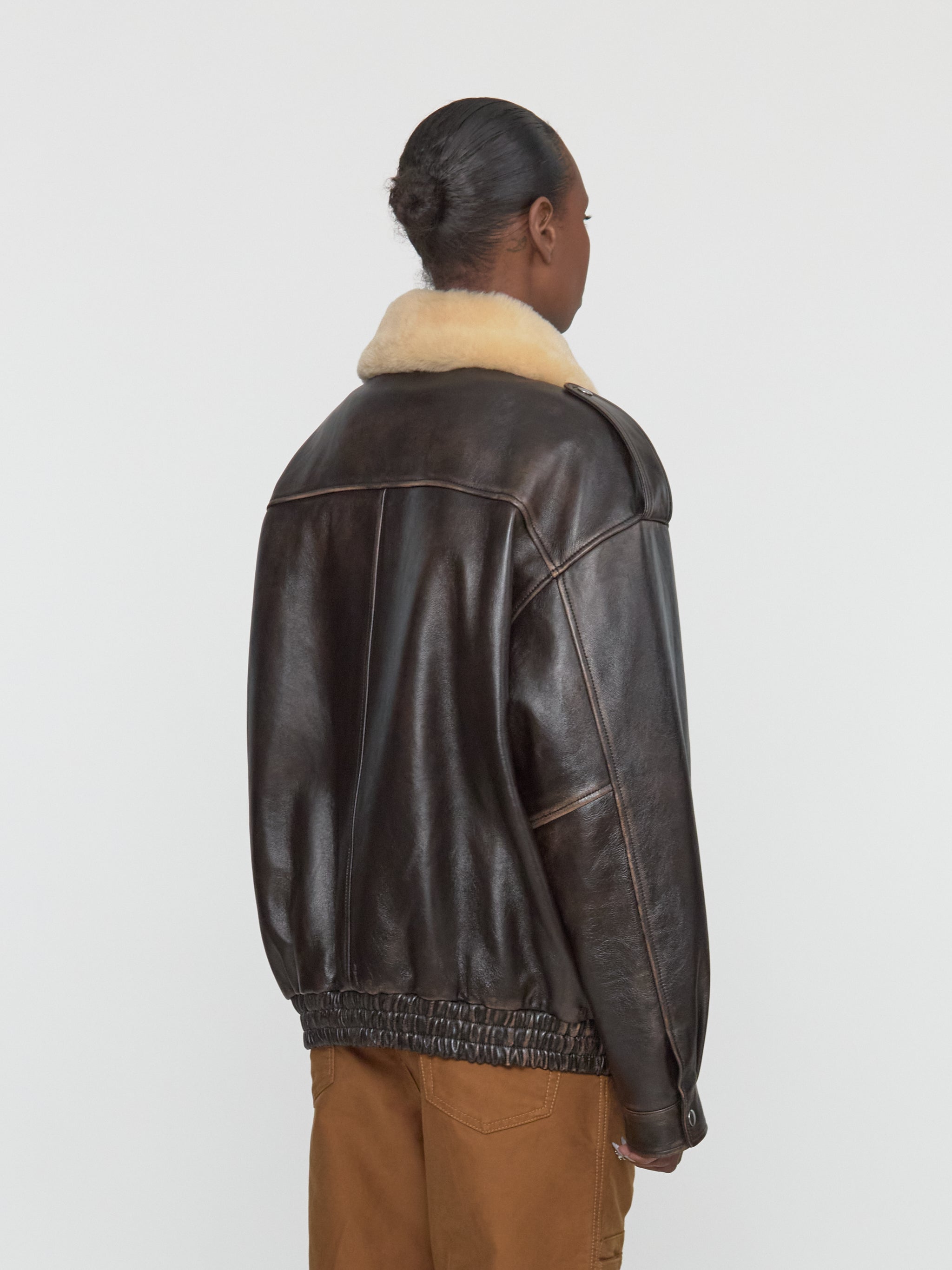 Nappa Leather Bomber Jacket in Coffee