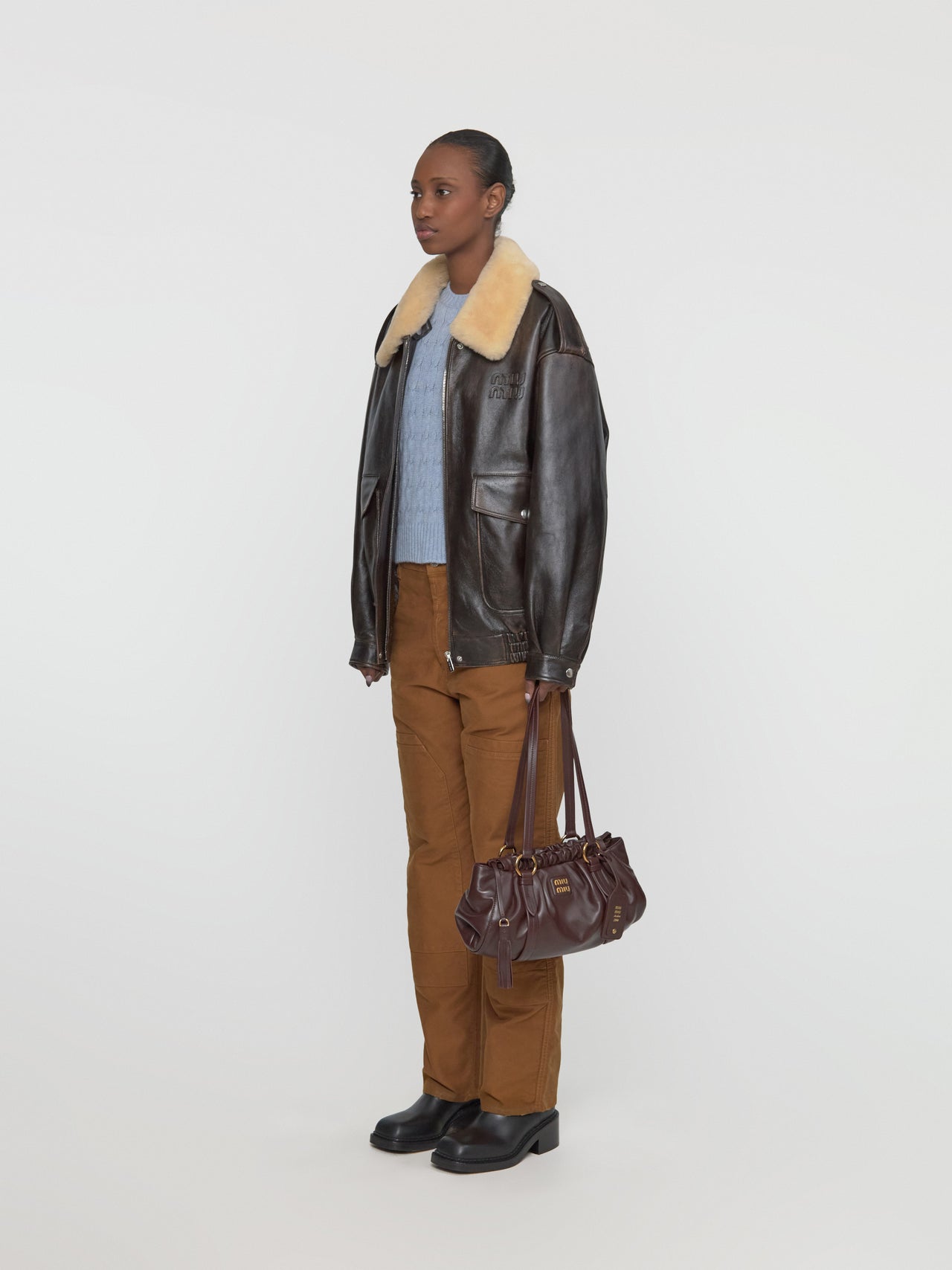 Nappa Leather Bomber Jacket in Coffee