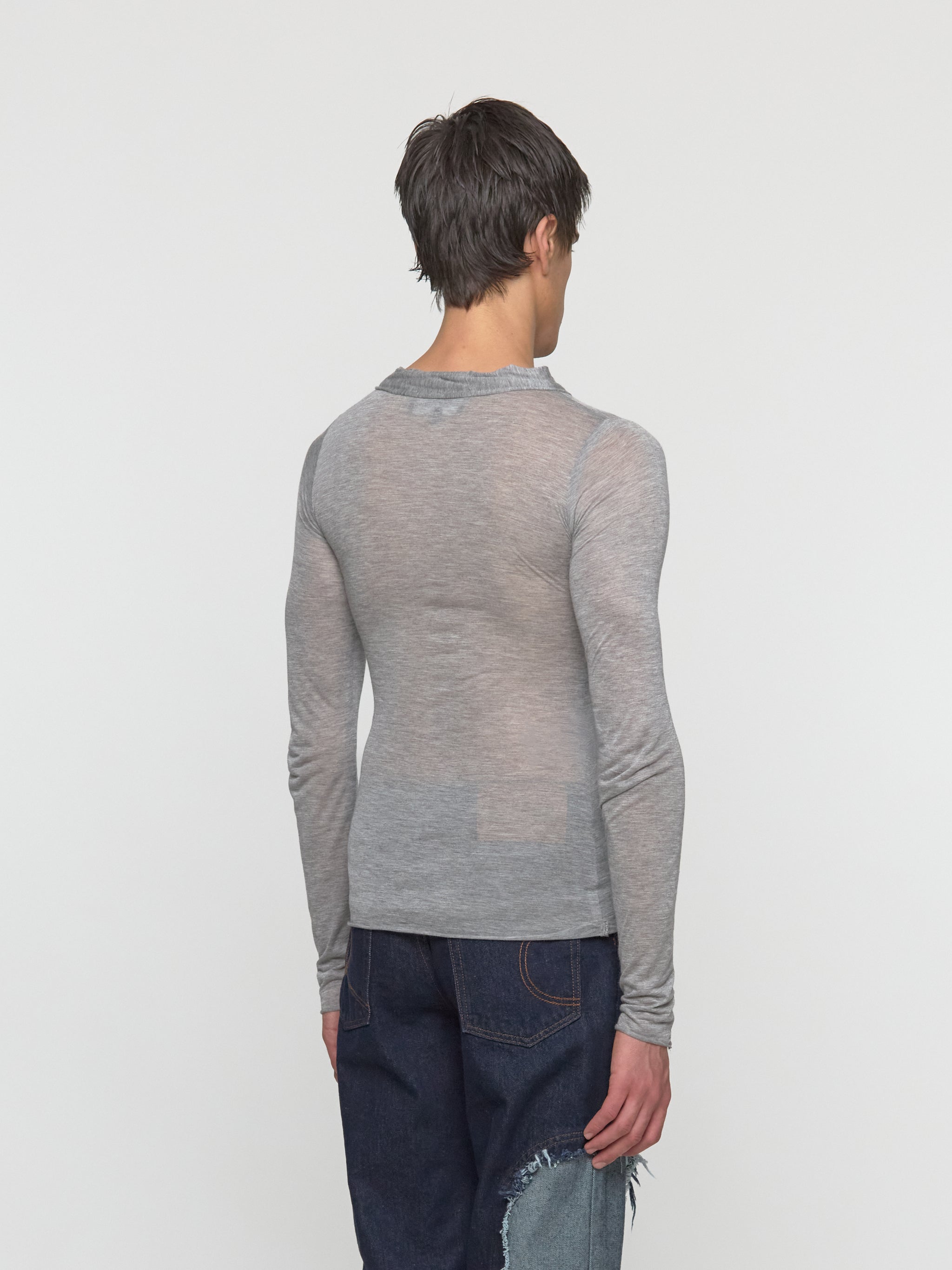 Raw Stack Long Sleeve Henley T-Shirt in Grey Marl