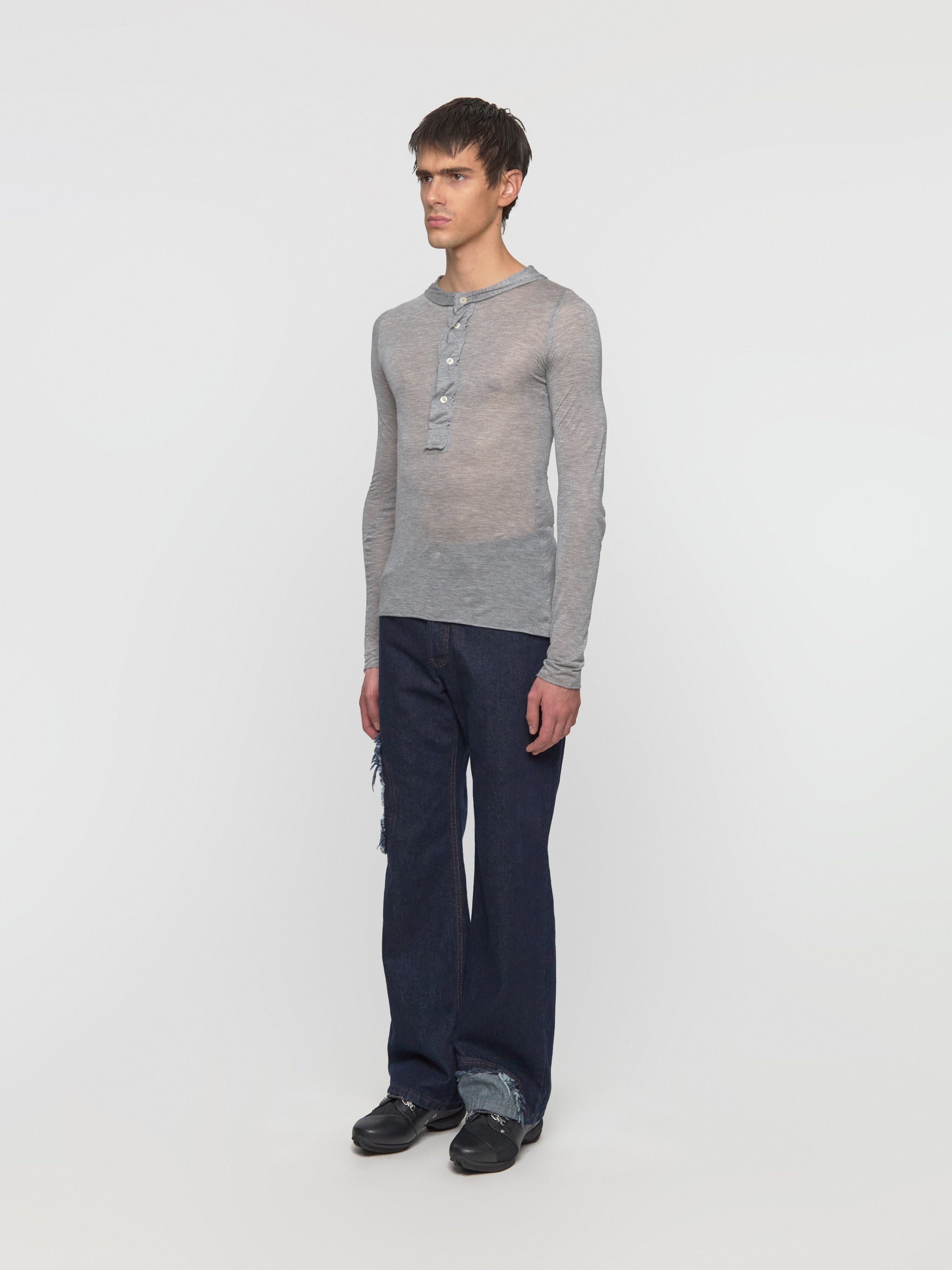 Raw Stack Long Sleeve Henley T-Shirt in Grey Marl