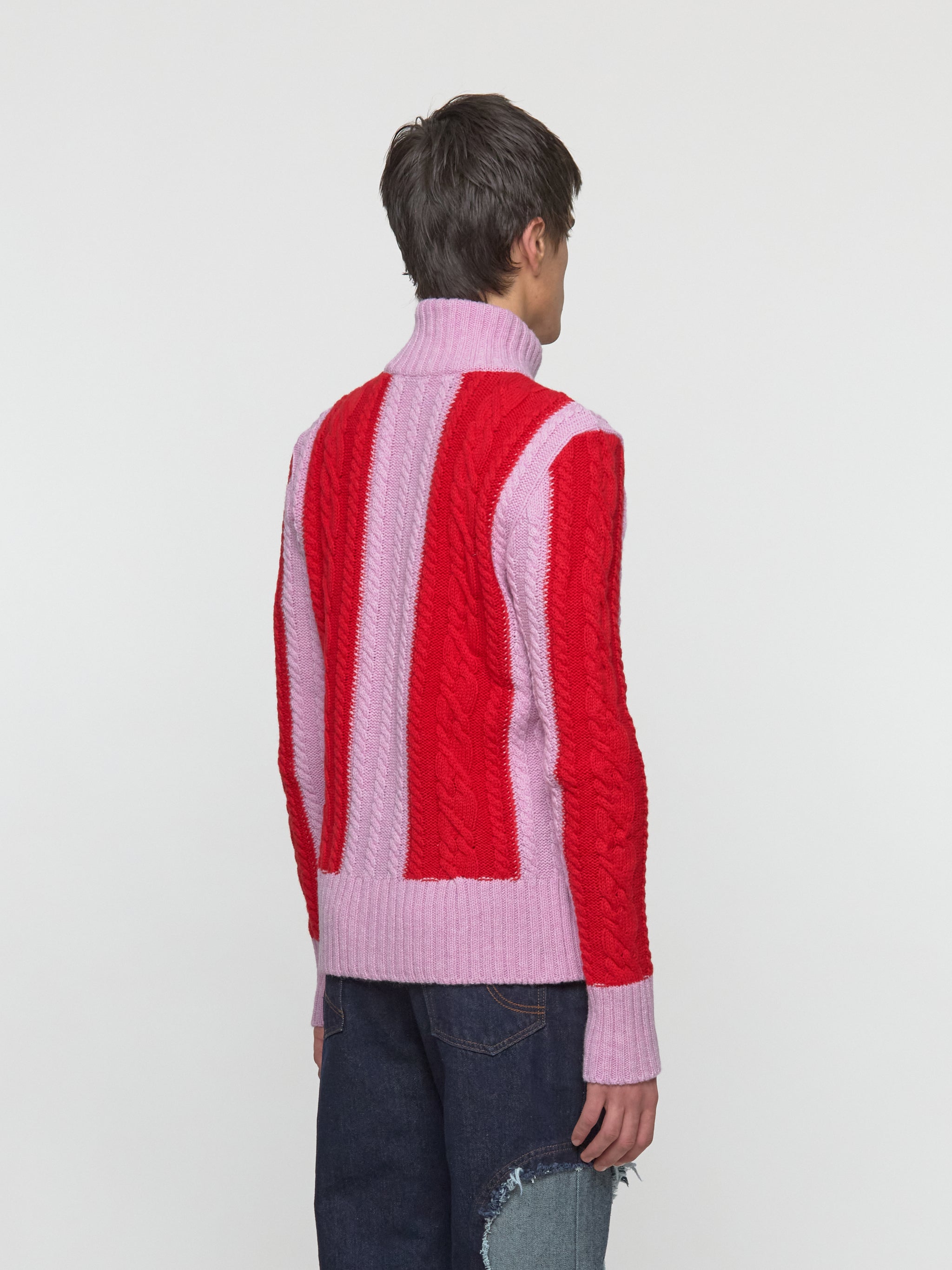 Aaron Zip-Up Knit Jacket in Pink & Red