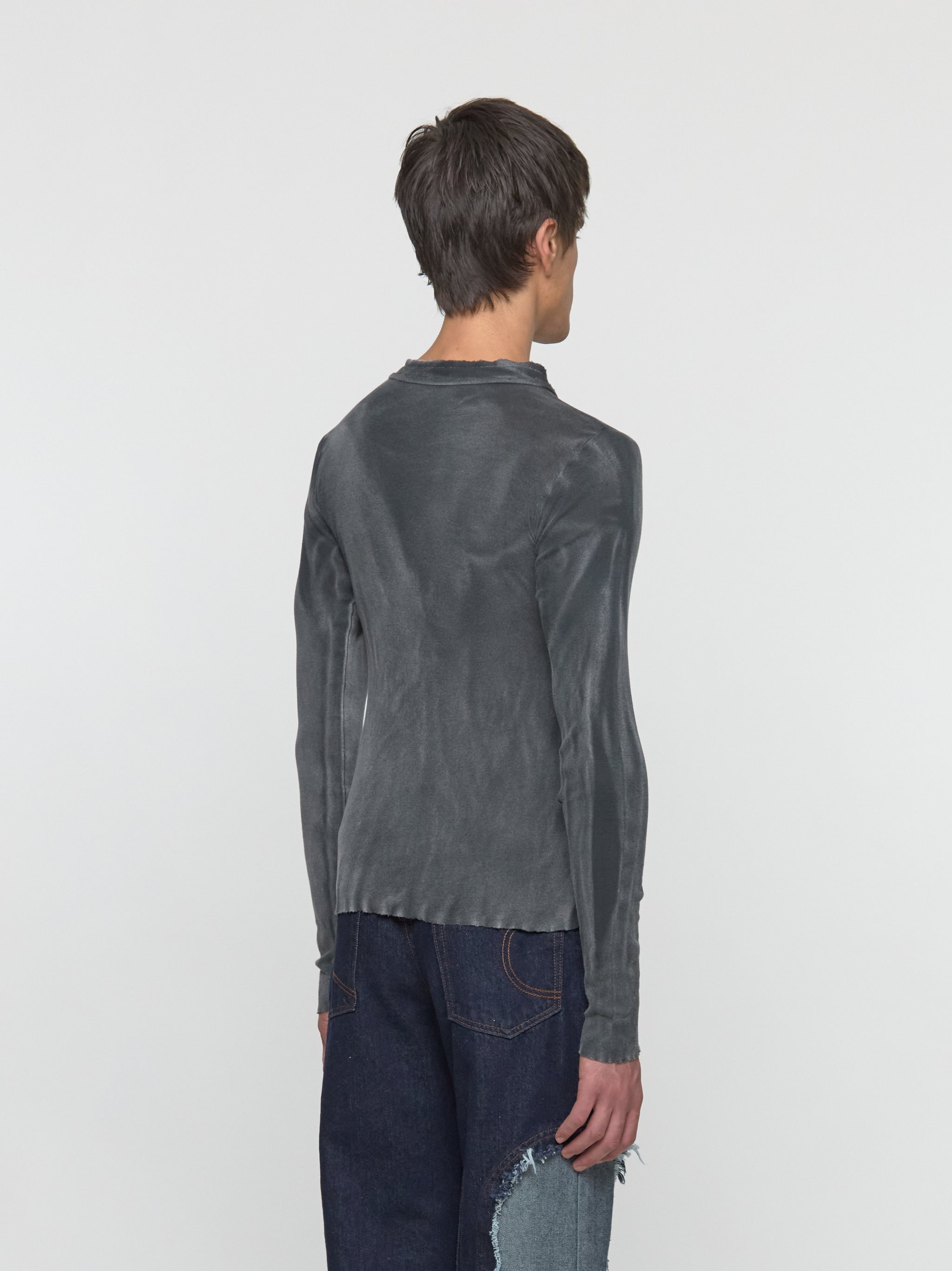 Raw Stack Long Sleeve Henley T-Shirt in Washed Black