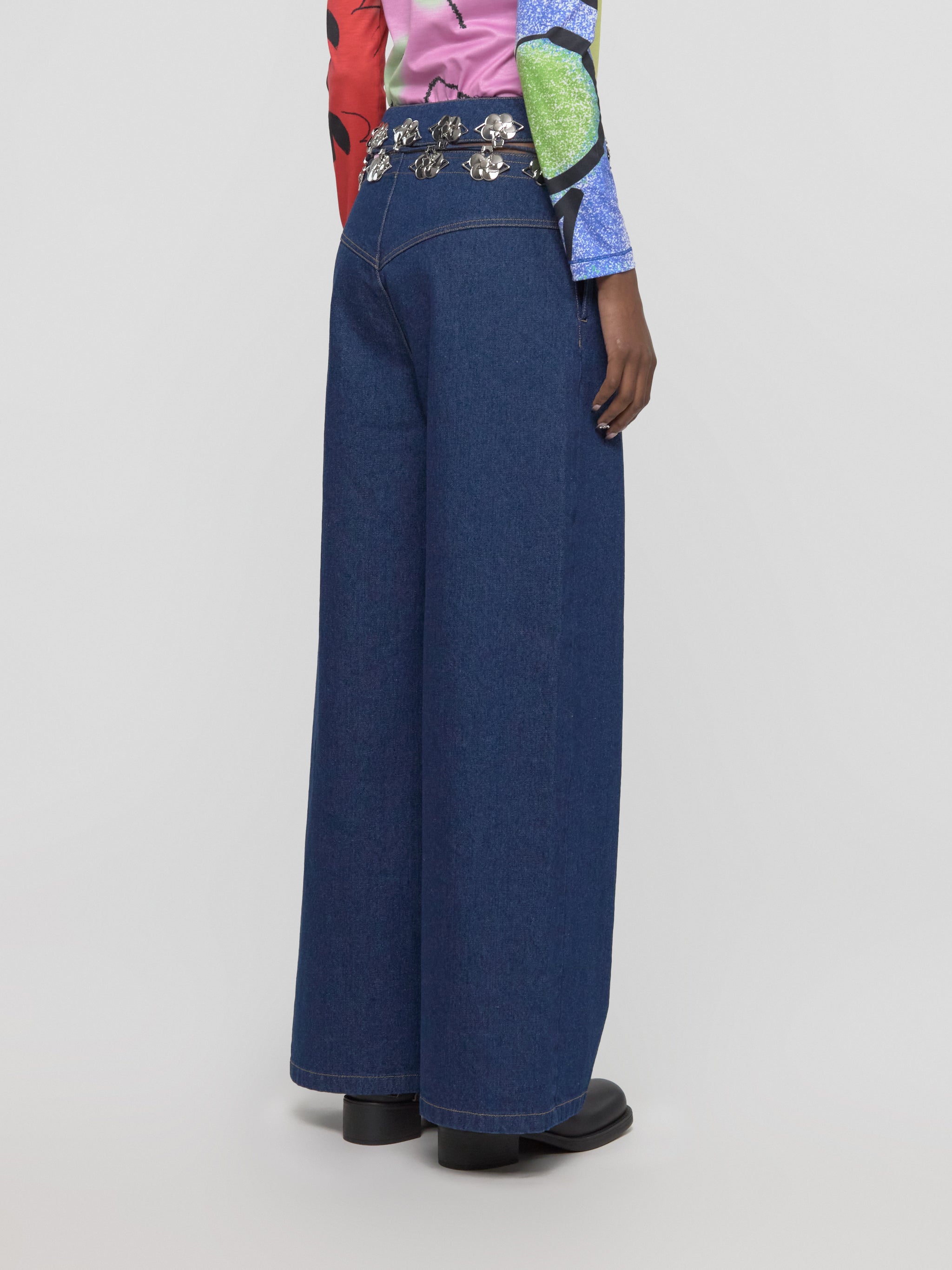 Carabiner Wide Leg Denim Trousers in Blue