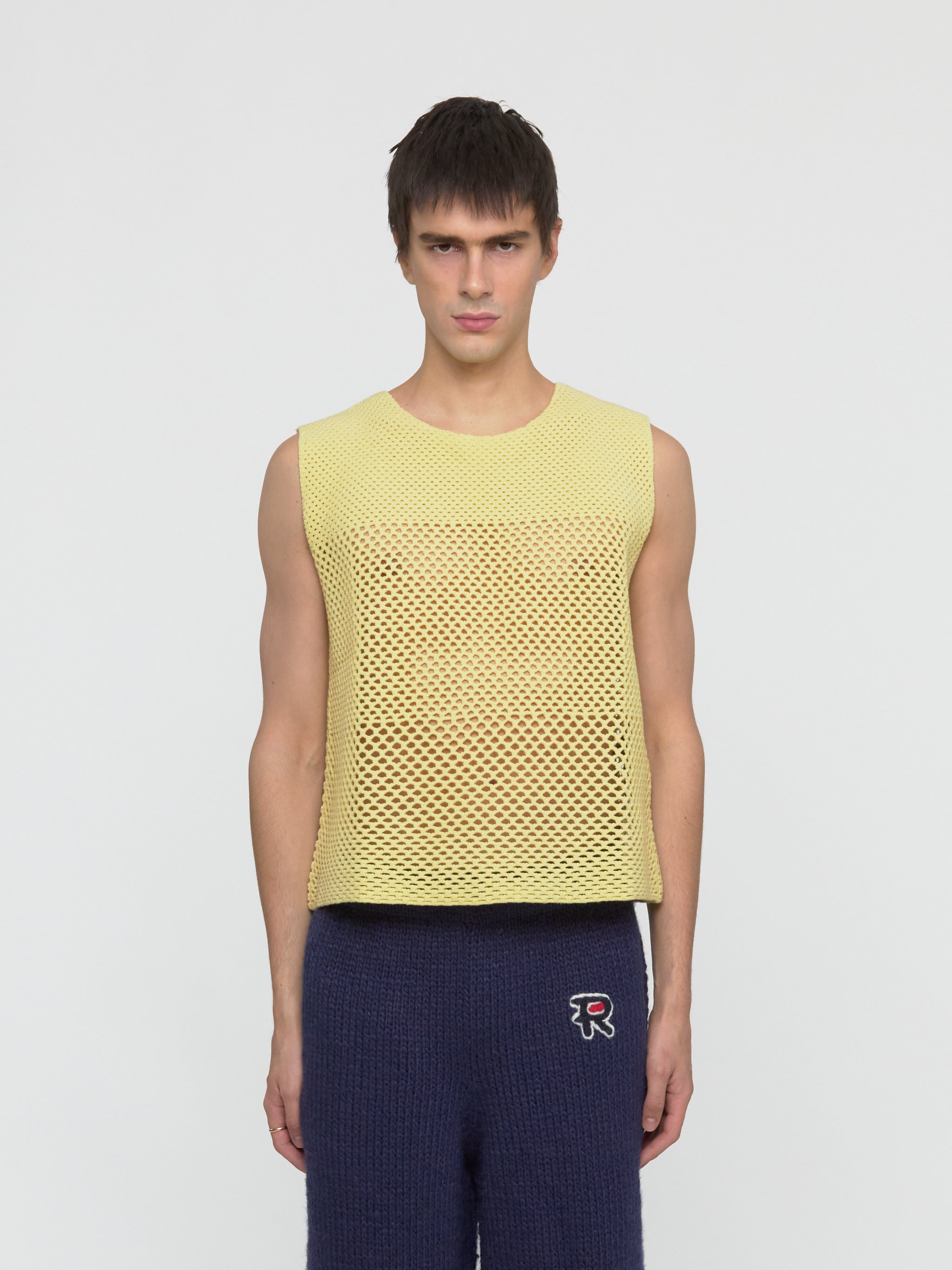 Solid Fishnet Tank Top in Lemon