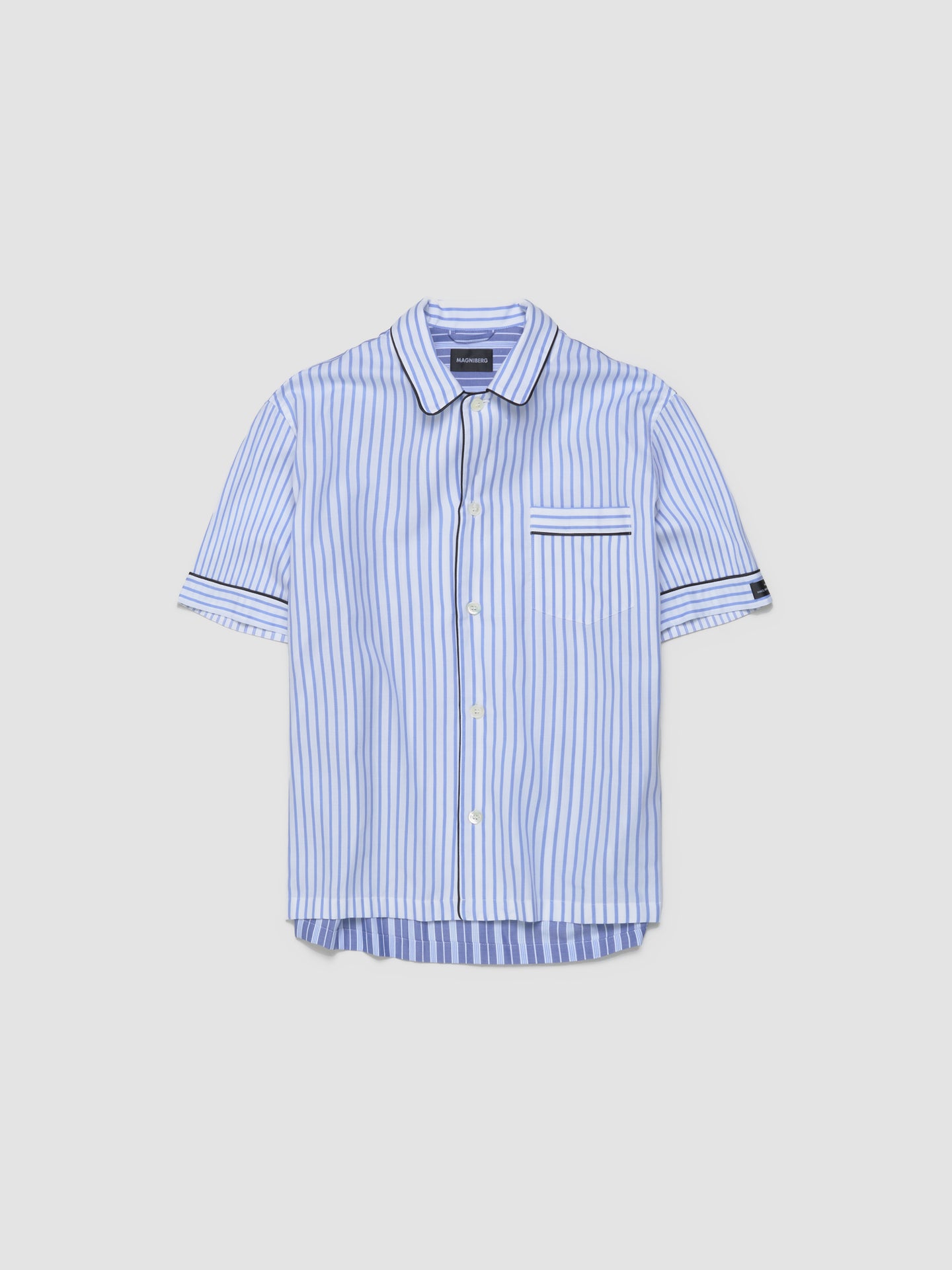 Wall Street Short Sleeve Shirt  in Blue Stripes Two