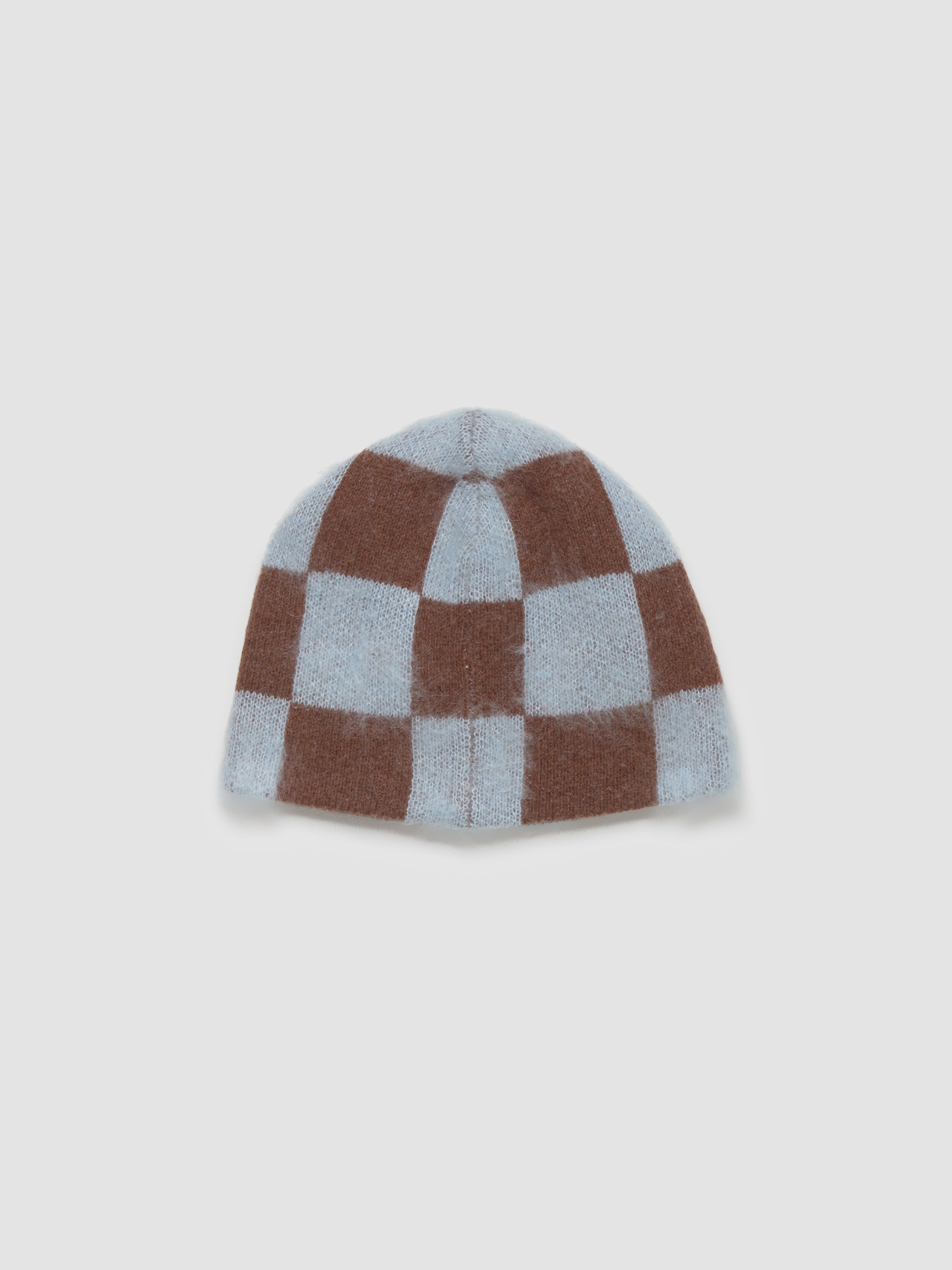 Gas Reversible Beanie in Blue Brown Check