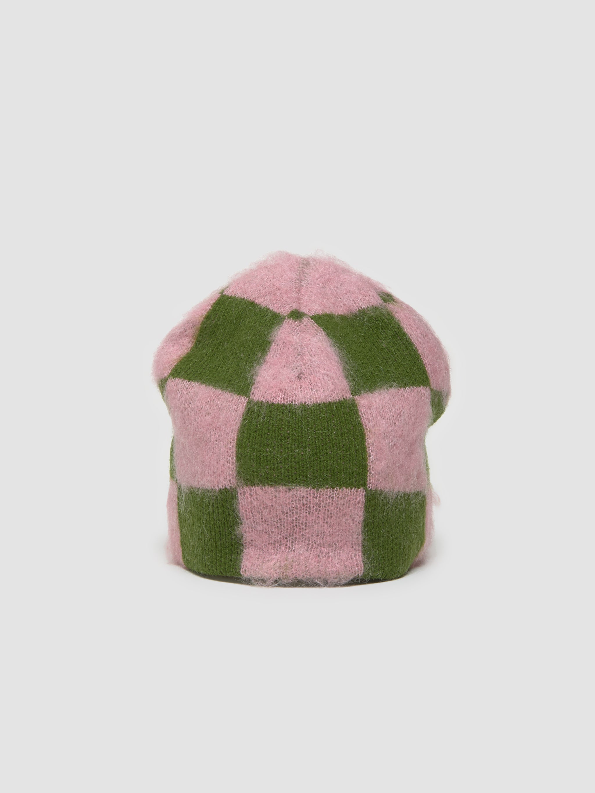 Gas Reversible Beanie in Green Pink Check