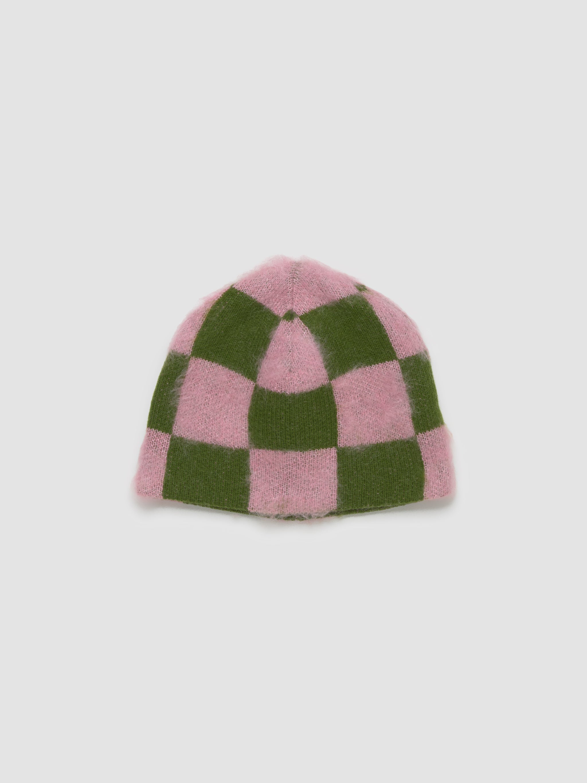 Gas Reversible Beanie in Green Pink Check